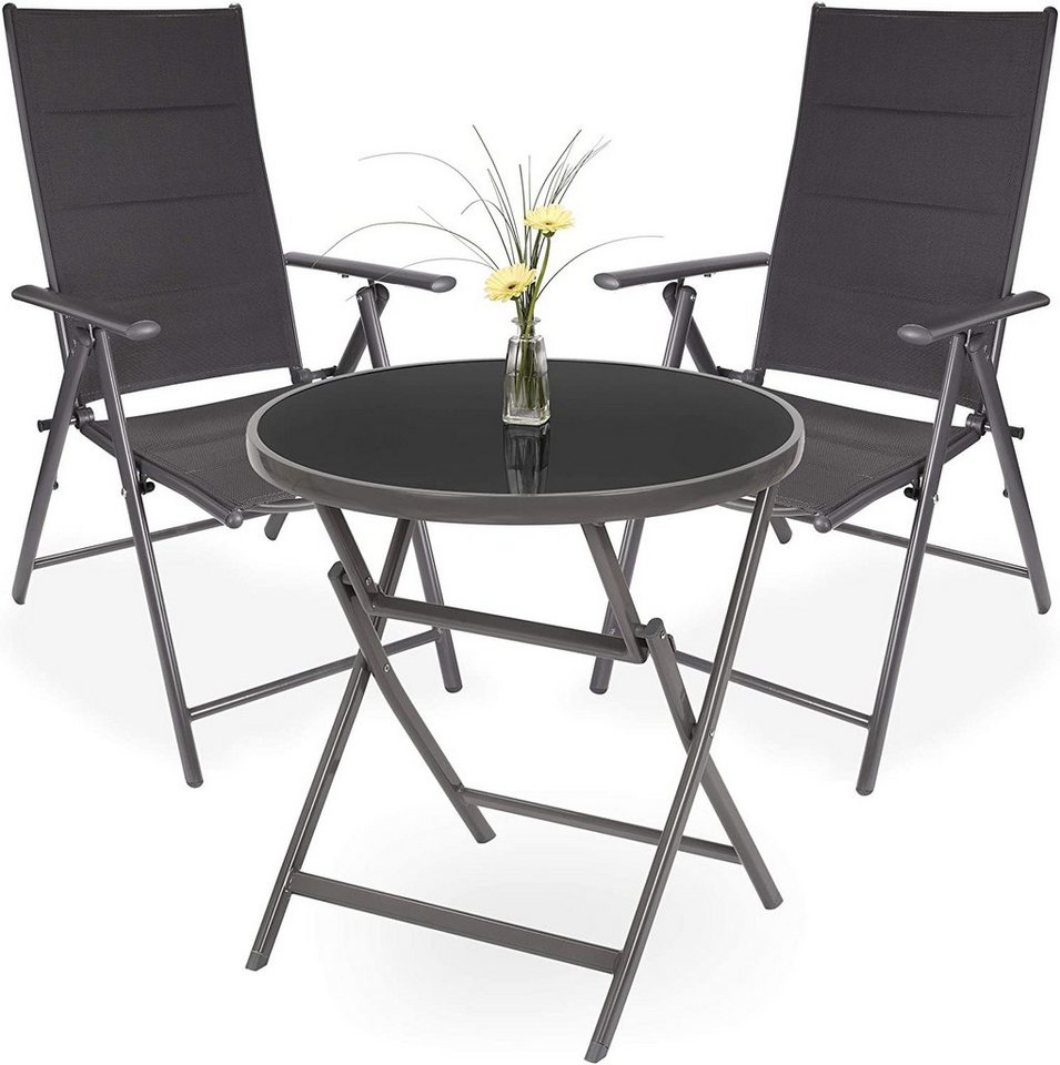 BRUBAKER Garten-Essgruppe Garten Sitzgruppe Riva, (Set), 1x Klapptisch rund 70 cm Ø mit Gartentisch und Gartenstühlen