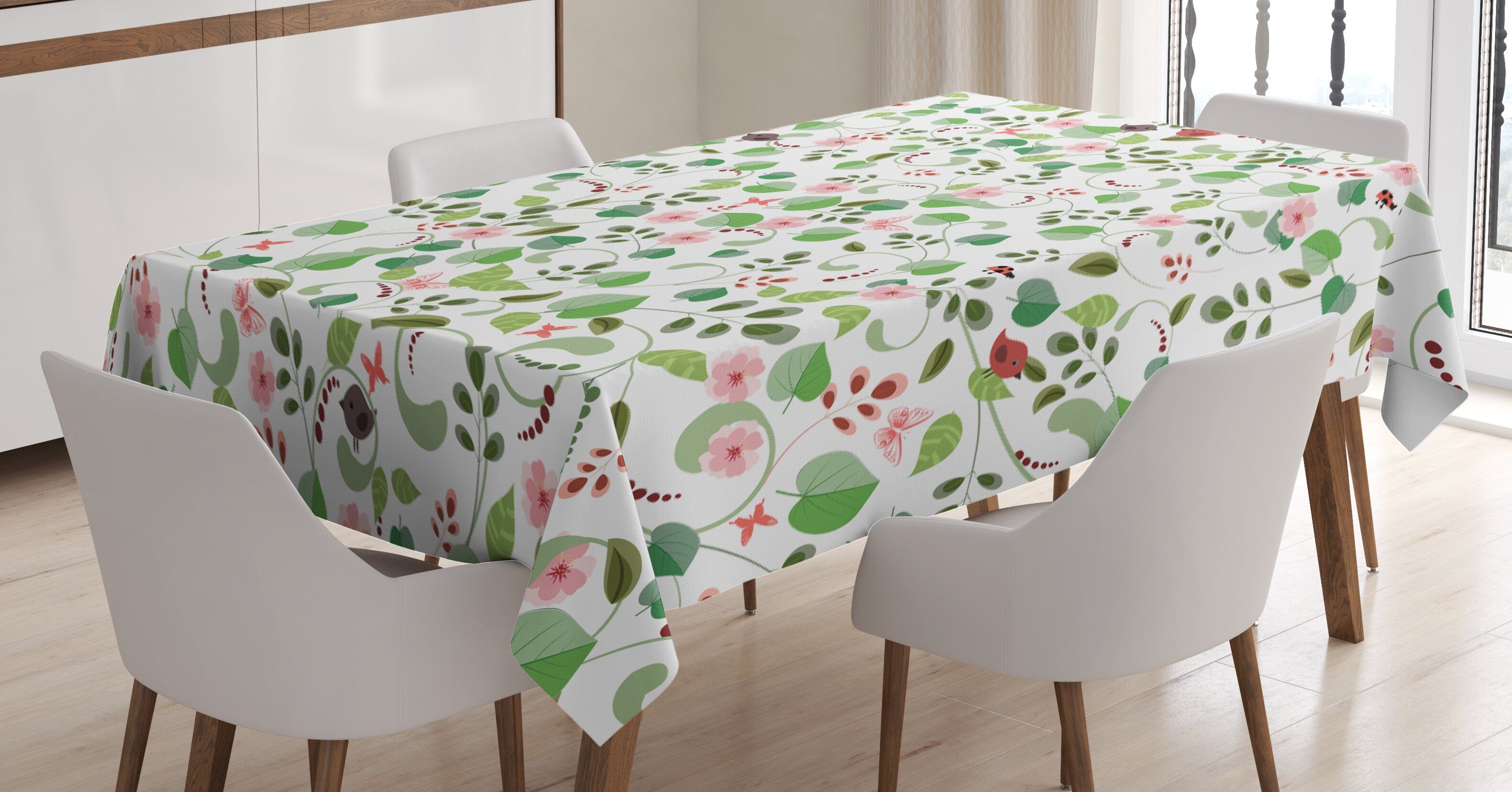 Abakuhaus Tischdecke Farbfest Waschbar Für den Außen Bereich geeignet Klare Farben, Natur Vögel Schmetterlinge und Blätter | Tischdecken