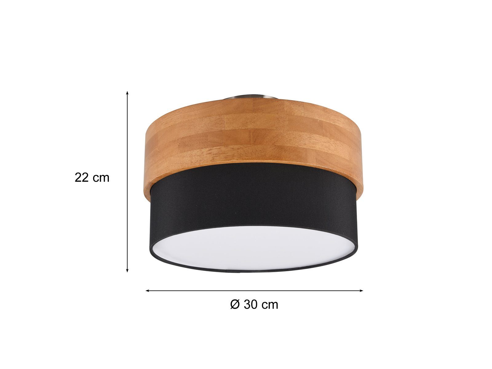 meineWunschleuchte LED Deckenleuchte, LED wechselbar, Schwarz übern Stoff Schwarz Lampenschirm Warmweiß, Ø30cm Esstisch Naturholz / Holz-lampe Treppenhaus