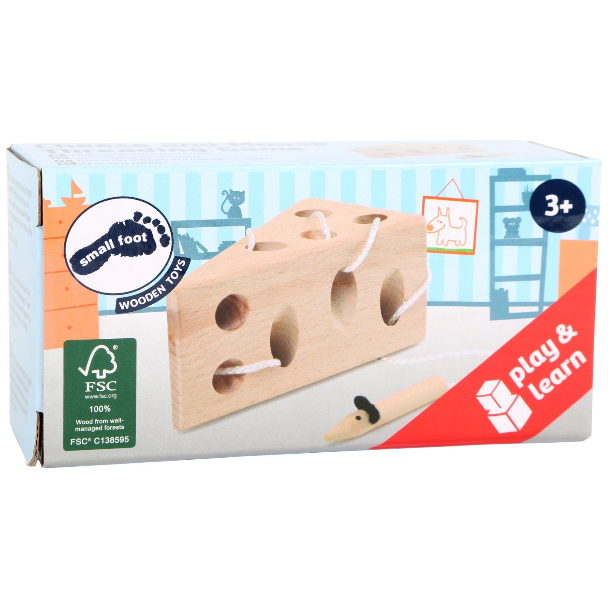 Small Foot Lernspielzeug small foot Fädelspiel Käse und Maus (2-St), Aus FSC® 100%-zertifiziertem Buchenholz