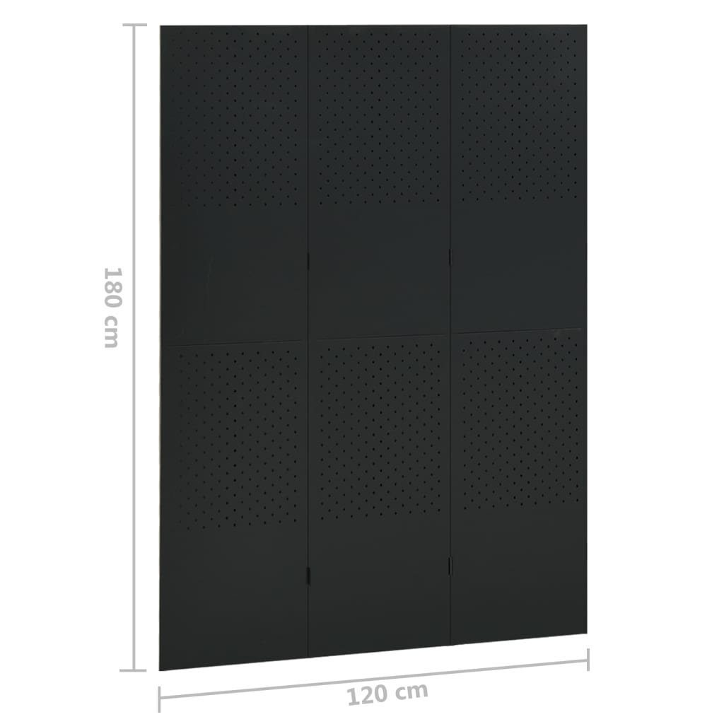 3-tlg. Schwarz cm vidaXL 120x180 Stahl, Raumteiler 1-tlg. Raumteiler