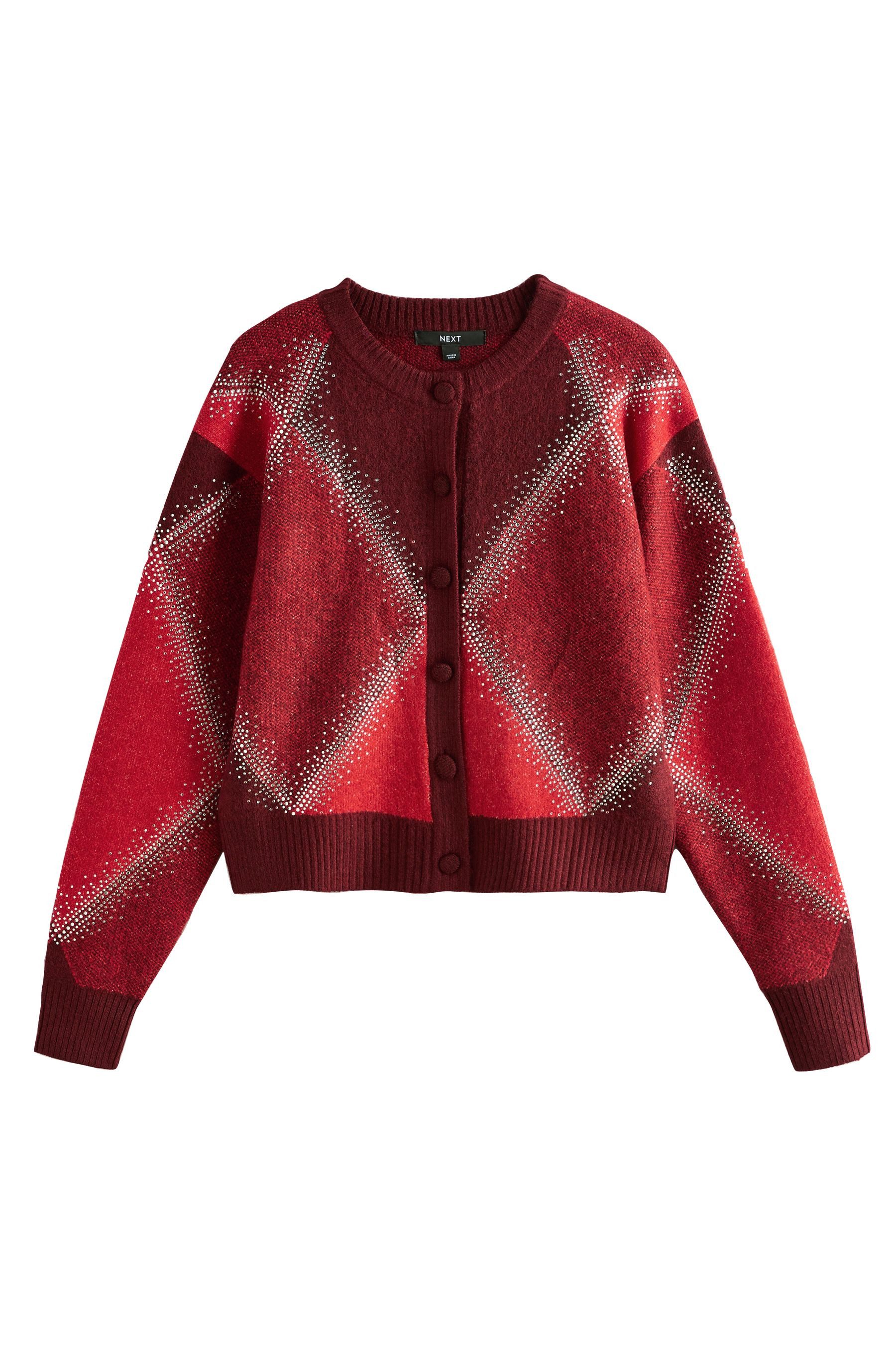 Next Strickjacke Glitzernde Argyle-Strickjacke mit Wollanteil (1-tlg) günstig online kaufen