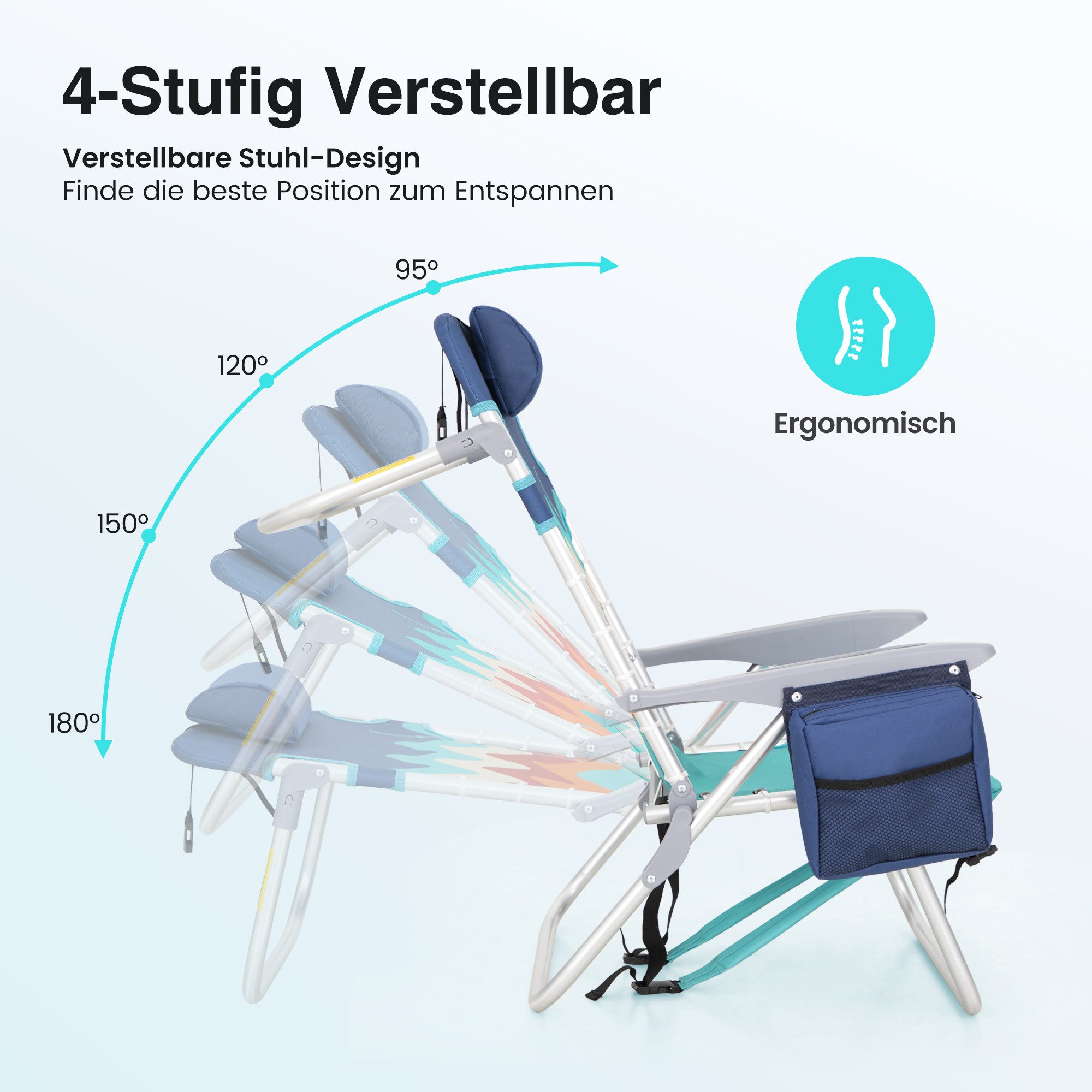 ALPHA CAMP Klappstuhl (Strandstuhl 2er Set), Strandstühle 2er Set Leichte Tragbare Liege Strandkorb 113 kg