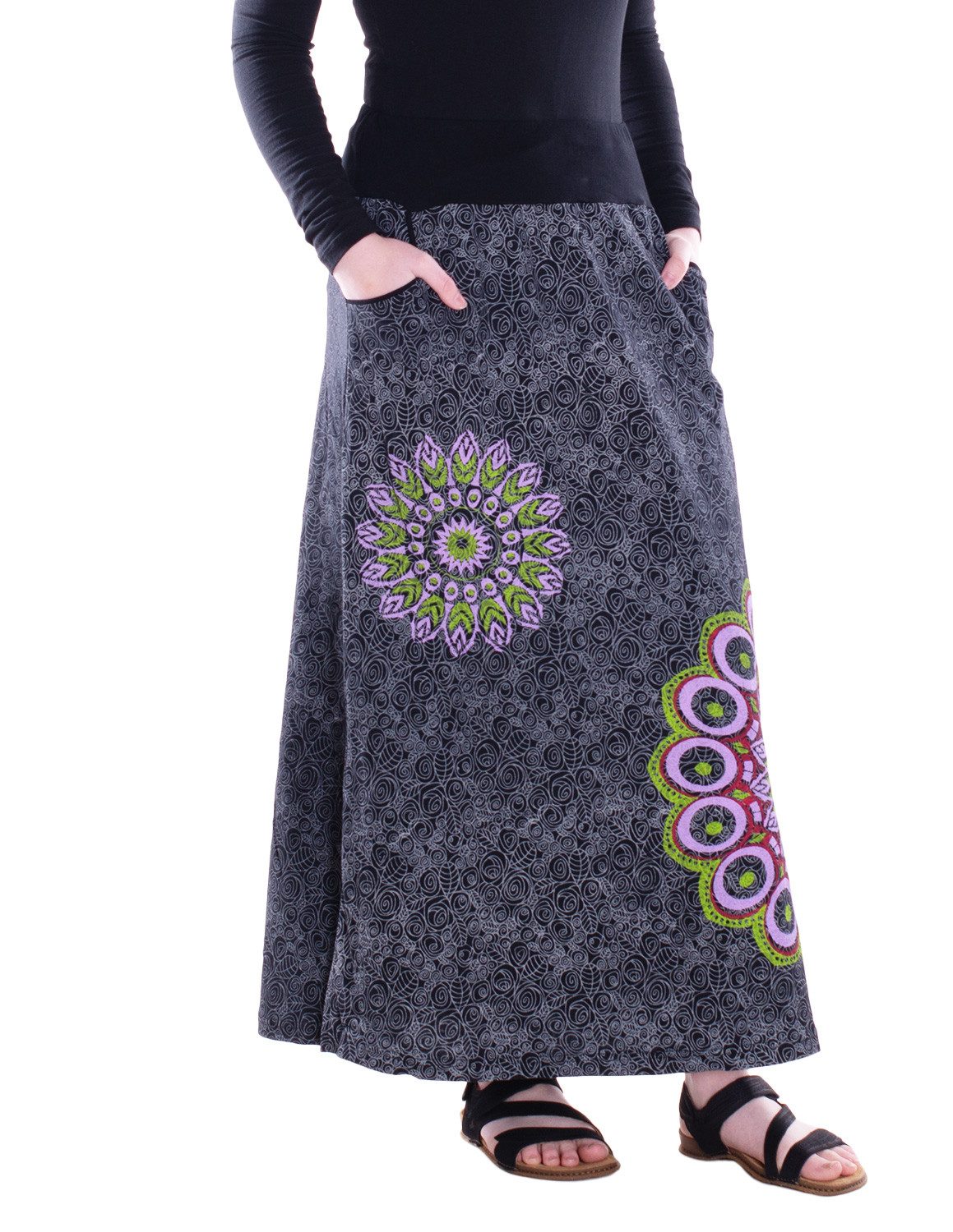 Vishes Maxirock Damen Maxi-Rock Baumwolle Blumen-Muster günstig online kaufen