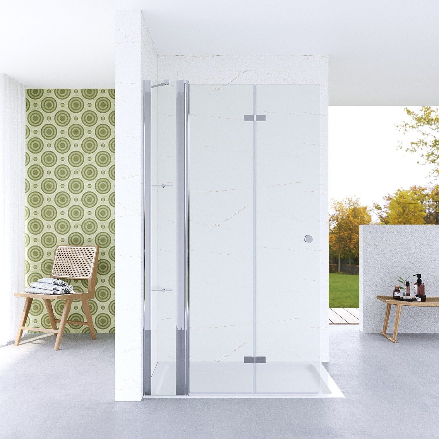 AQUABATOS Walk-in-Dusche Walk in Duschglas Duschabtrennung faltbare Duschwand, Falttür Drehfalttür aus 5 mm Sicherheitsglas Klarglas, mit Festteil und Duschablagen