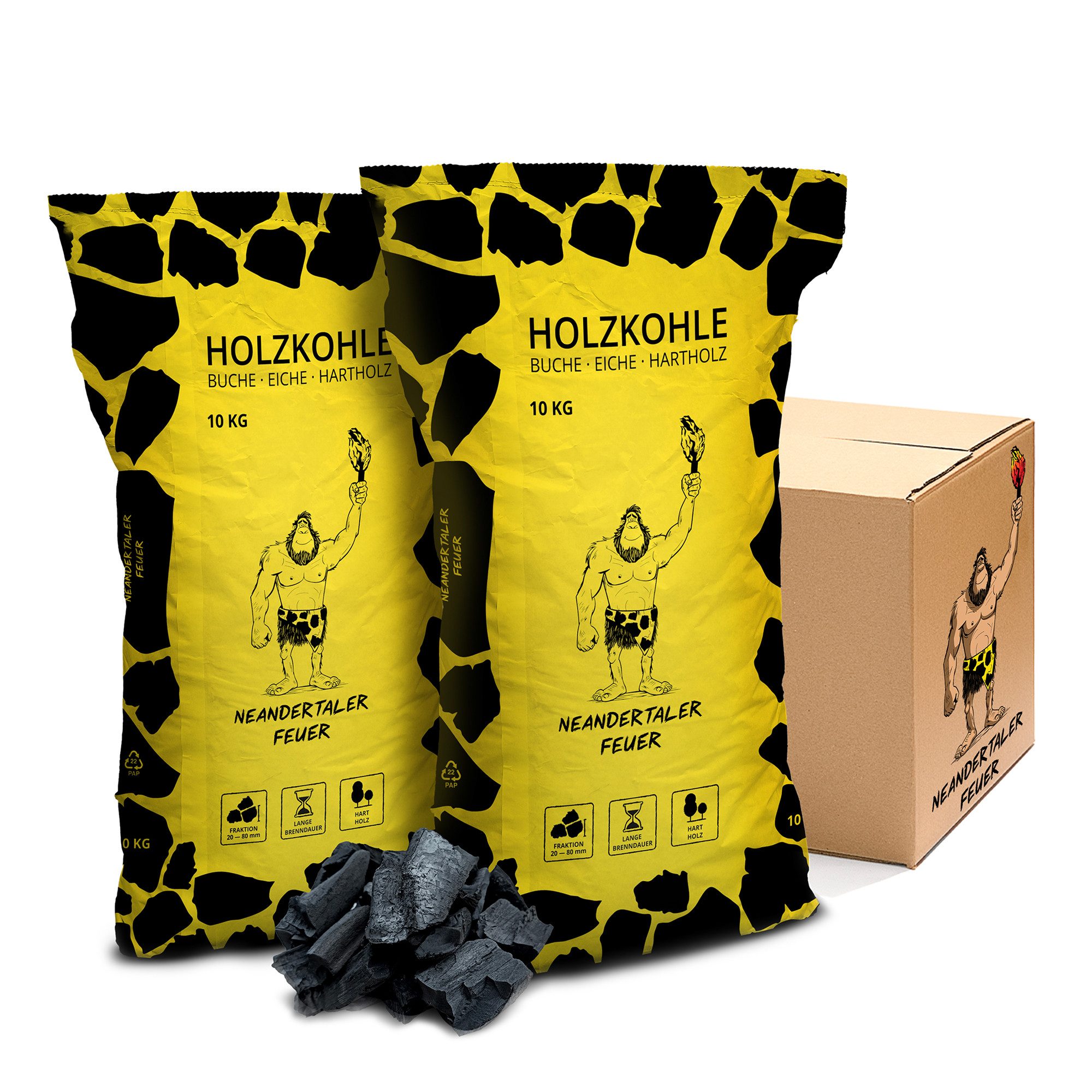 Neandertaler Feuer Holzkohle Grillkohle Kohle für Grill BBQ Smoker Charcoal Grillholzkohle Buche, 20 kg