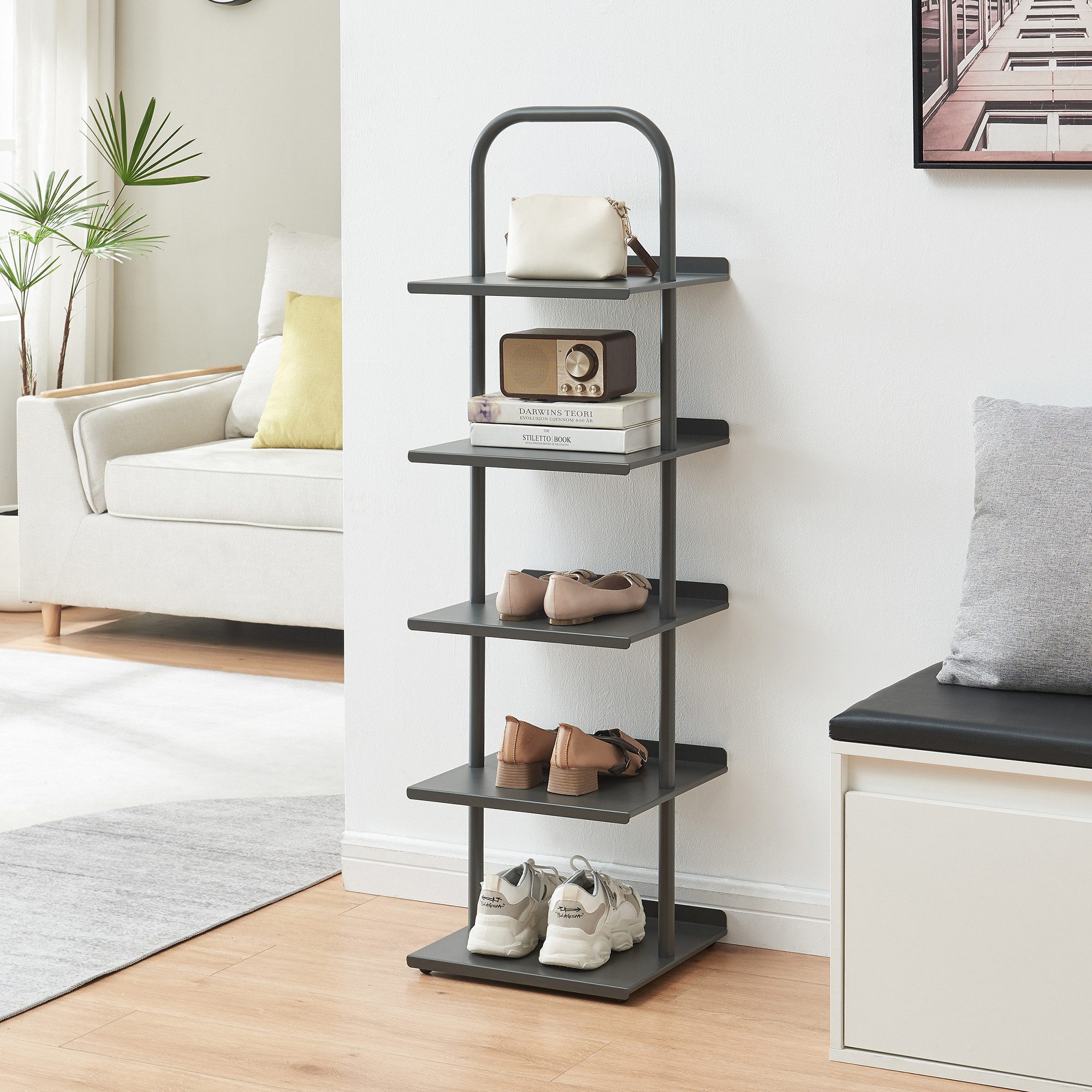 en.casa Schuhregal, »Poytya« mit 5 Ebenen Stahl 119 x 34 x 32 cm Anthrazit