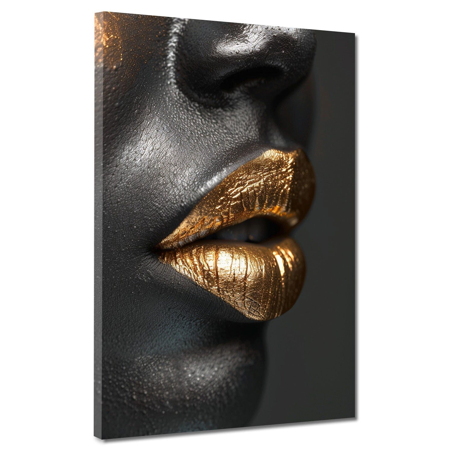 Artedinoi Leinwandbild Goldene Lippen Profil dunkle Haut Modern Leinwandbild Wandbild XXL, Goldene Lippen auf schwarzer Haut