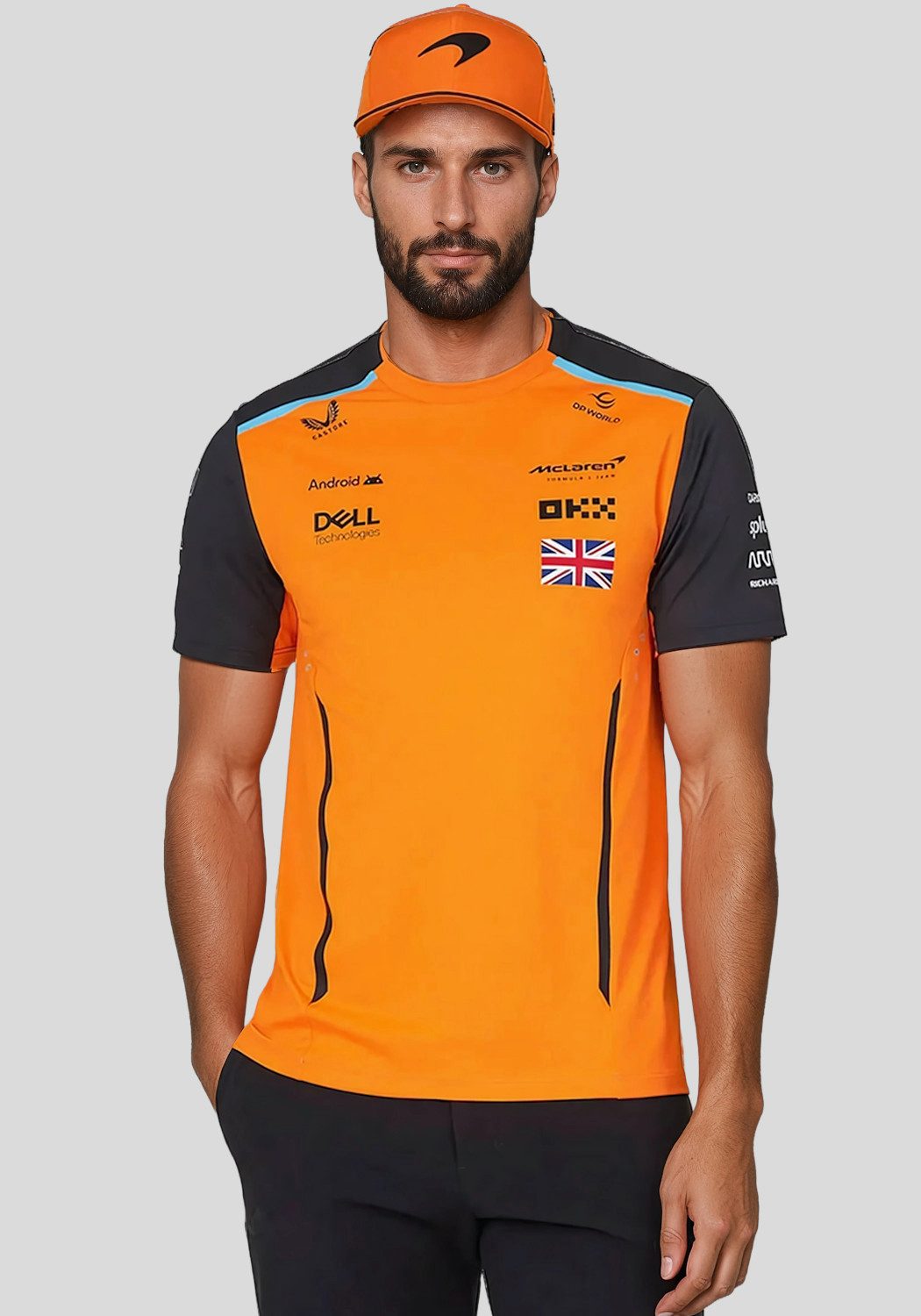 Castore T-Shirt McLaren Norris F1 T-Shirt RP Set Up Motorsport Sportshirt Original Formel 1 Fahrerdesign mit Sponsoren-Logos