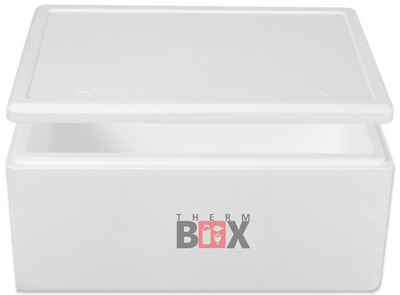 THERM-BOX Thermobehälter »Styroporbox 38W«, Styropor-Verdichtet, (Box mit Deckel im Karton), Innen: 53x33x21cm, Wand:3,0cm, Volumen: 38 Liter Isolierbox Thermobox Kühlbox Warmhaltebox Wiederverwendbar