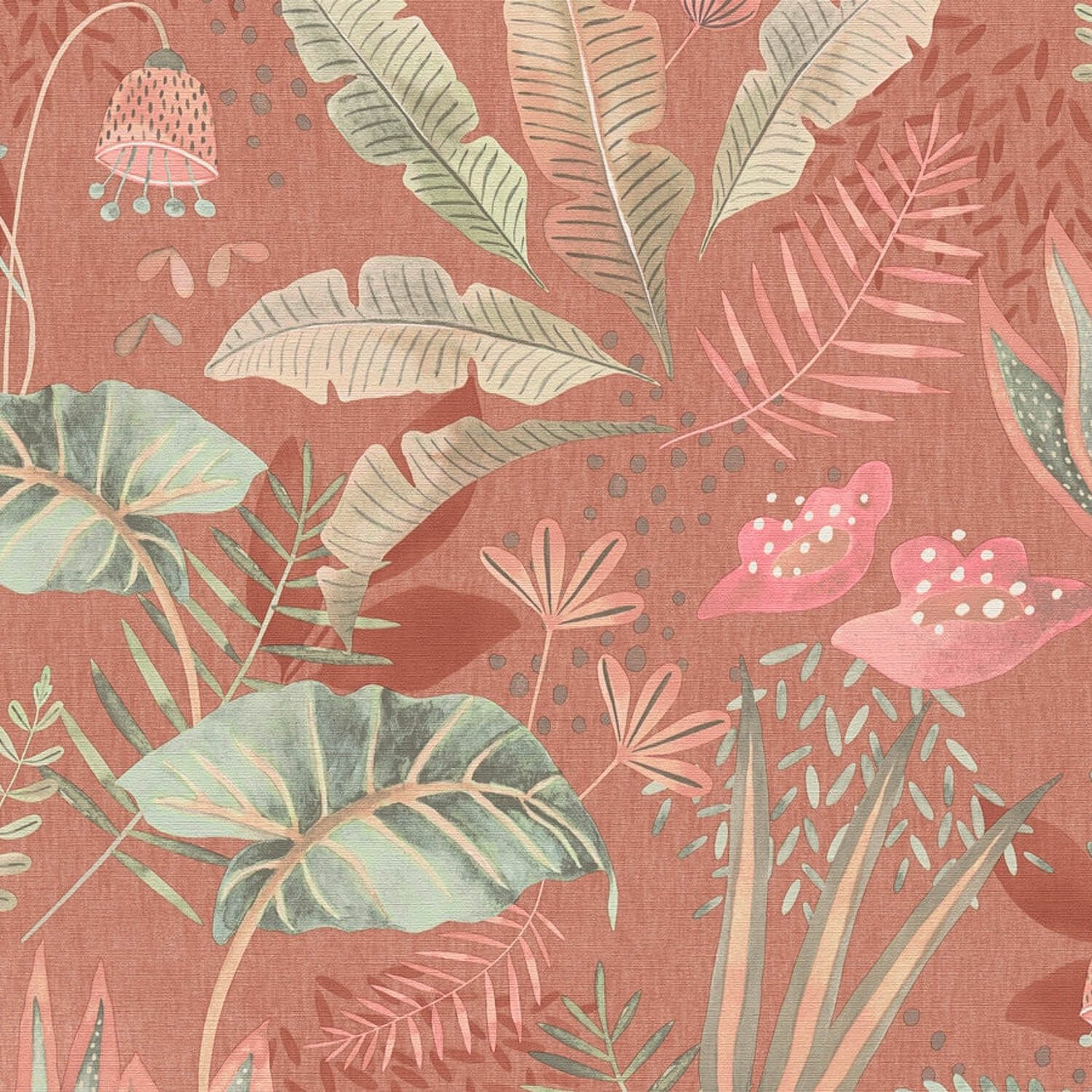 Profhome Vliestapete 393482-GU Retro Tapete Floral matt rot lachs-orange rosa, geprägt, (1 Rolle, 5,33 qm), heißgeprägte Vliestapete, rostorange