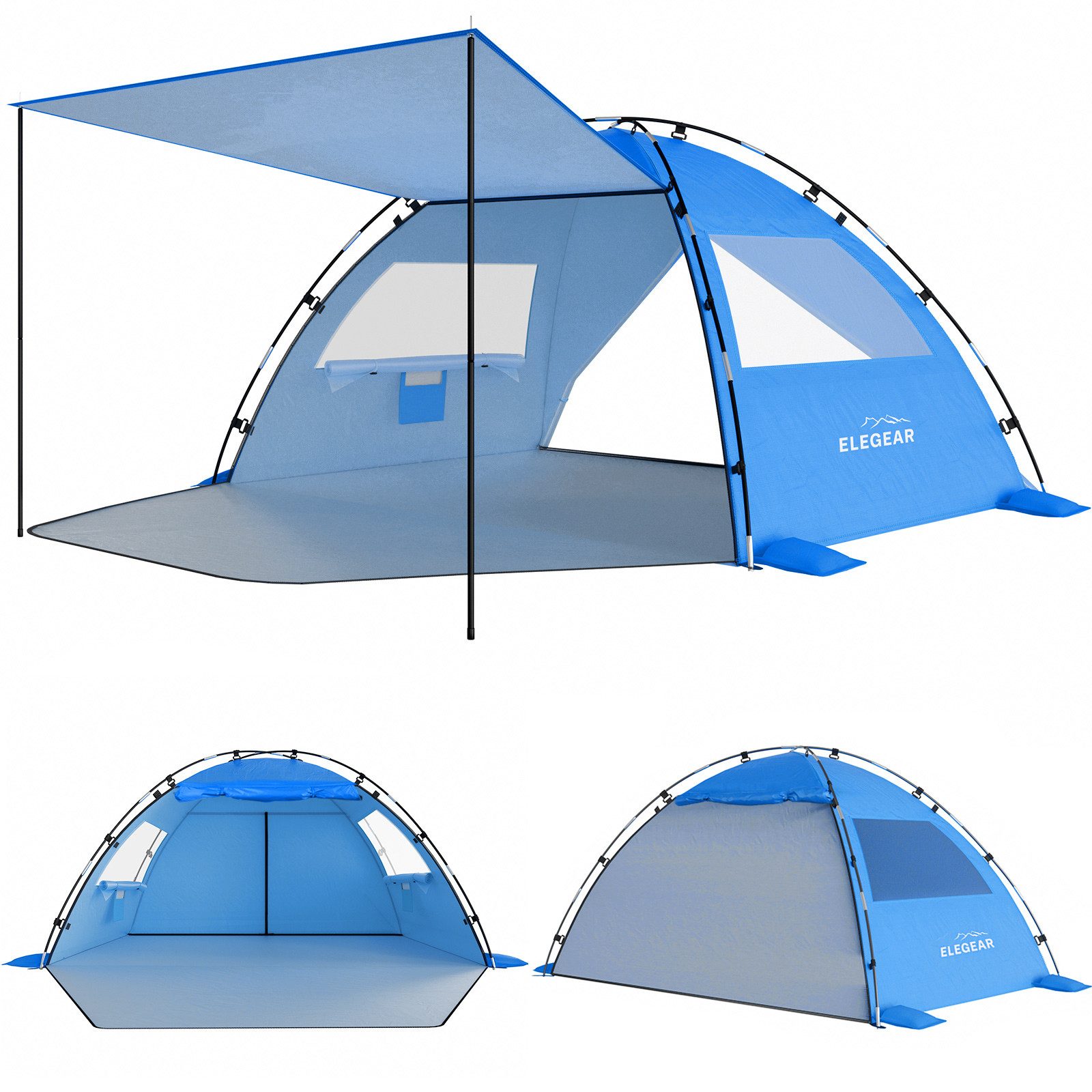 Strandmuschel mit Sonnendach für 4-5 Personen, Pop Up Strandzelt (UV Schutz UPF 50)