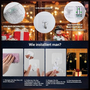 Elegear LED-Lichtervorhang 160/188cm Lichterkette für fenster Weihnachtsdeko, mit 3/5 Sterne, 36-flammig, Warmweiß&Bunt Wechselbar LED stern