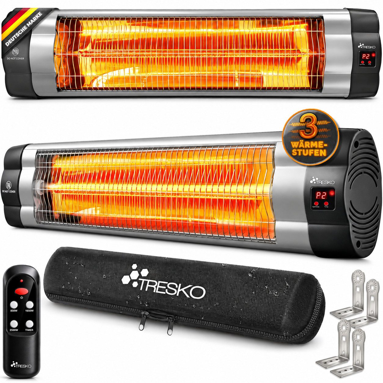 TRESKO Heizstrahler Infrarot Heizstrahler mit Fernbedienung, 3 Stufen & LED Anzeige, 2500 W, Wärmestrahler Wand Terrasse elektrisch Terrassenstrahler