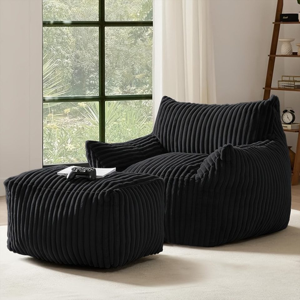 VUZINIC Sessel mit Fußstütze, bequemer Stoff-Liegesessel (2-St), geeignet für Wohnzimmer, Schlafzimmer, Schwarz