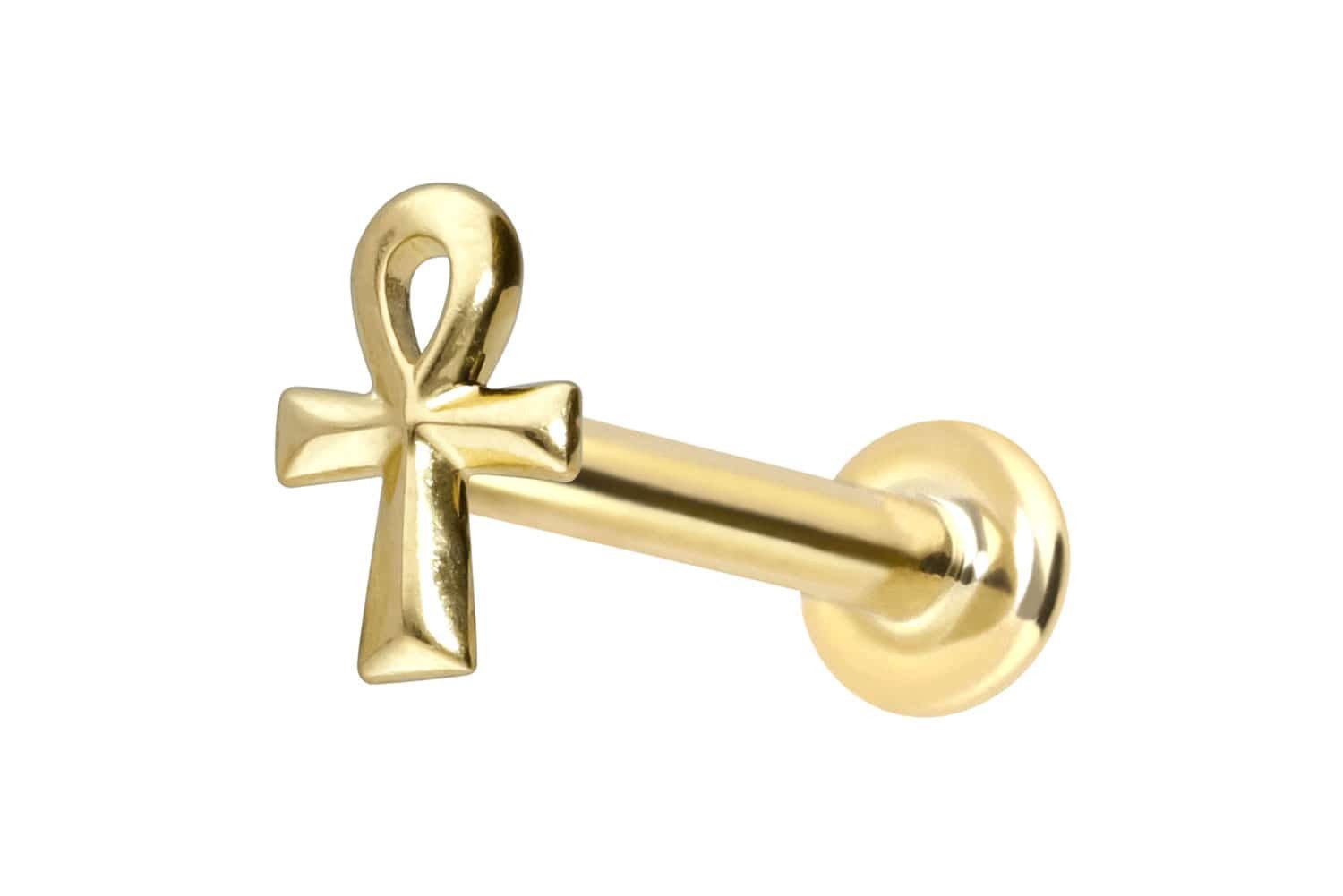 Piercing-Set 14 Karat Gold Labret mit Innengewinde ÄGYPTISCHES KREUZ