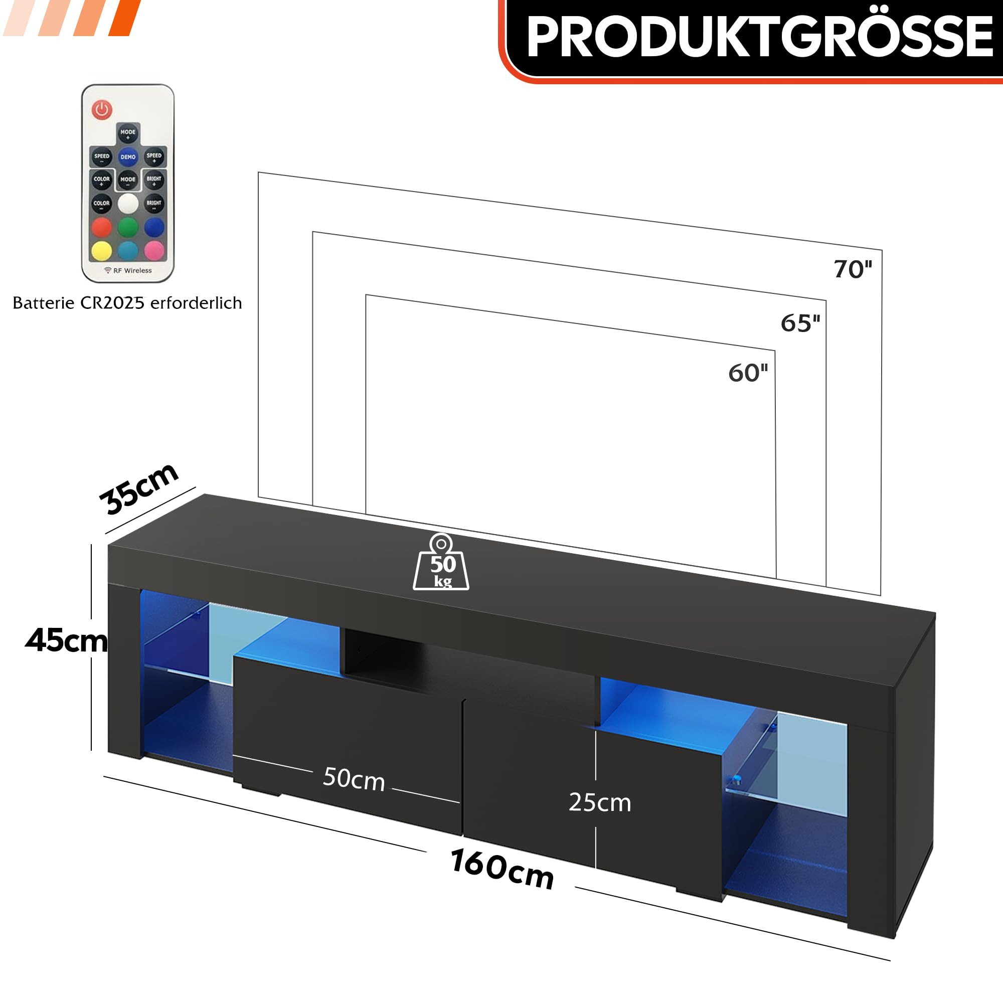 WLIVE TV-Schrank 135/160 cm Lowboard mit RGB-LED für Fernseher bis 60/65/70 günstig online kaufen