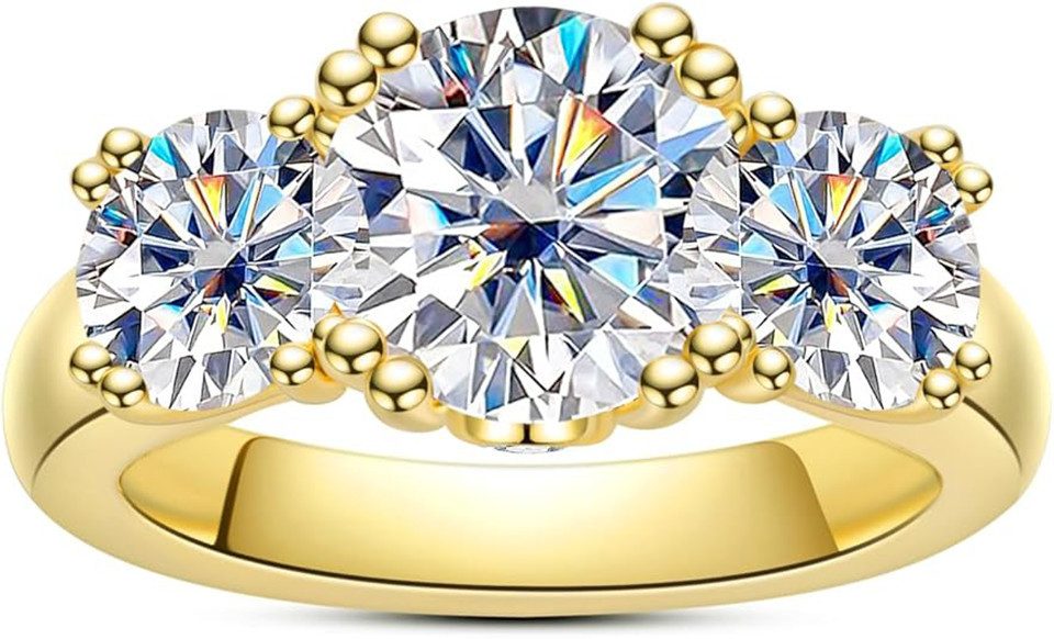 Jumpeak Diamantring Dreistein-Ring, Diamantring für Damen, 2 Karat, D, VS1, 585er Gold,Ehering, Verlobungsgeschenk, Geschenk zum Jahrestag