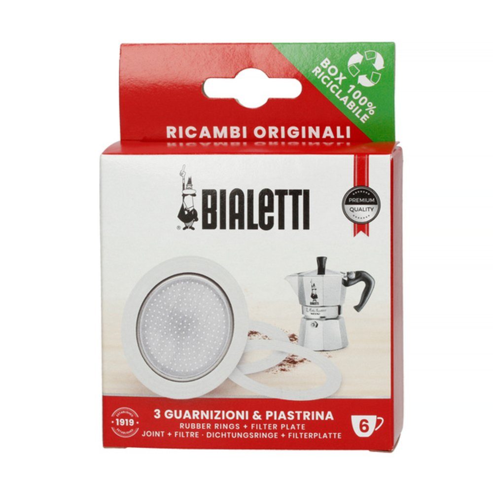 BIALETTI Dichtungsring Ersatzteilset für 6 Tassen, 4-teilig (1 Set) Edelstahl, 1 Filterplatte und 3 Dichtungsringe