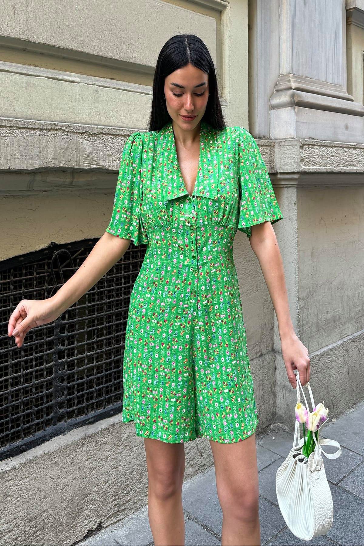 For You Moda Midikleid Natürlicher Viskose Grün Overall