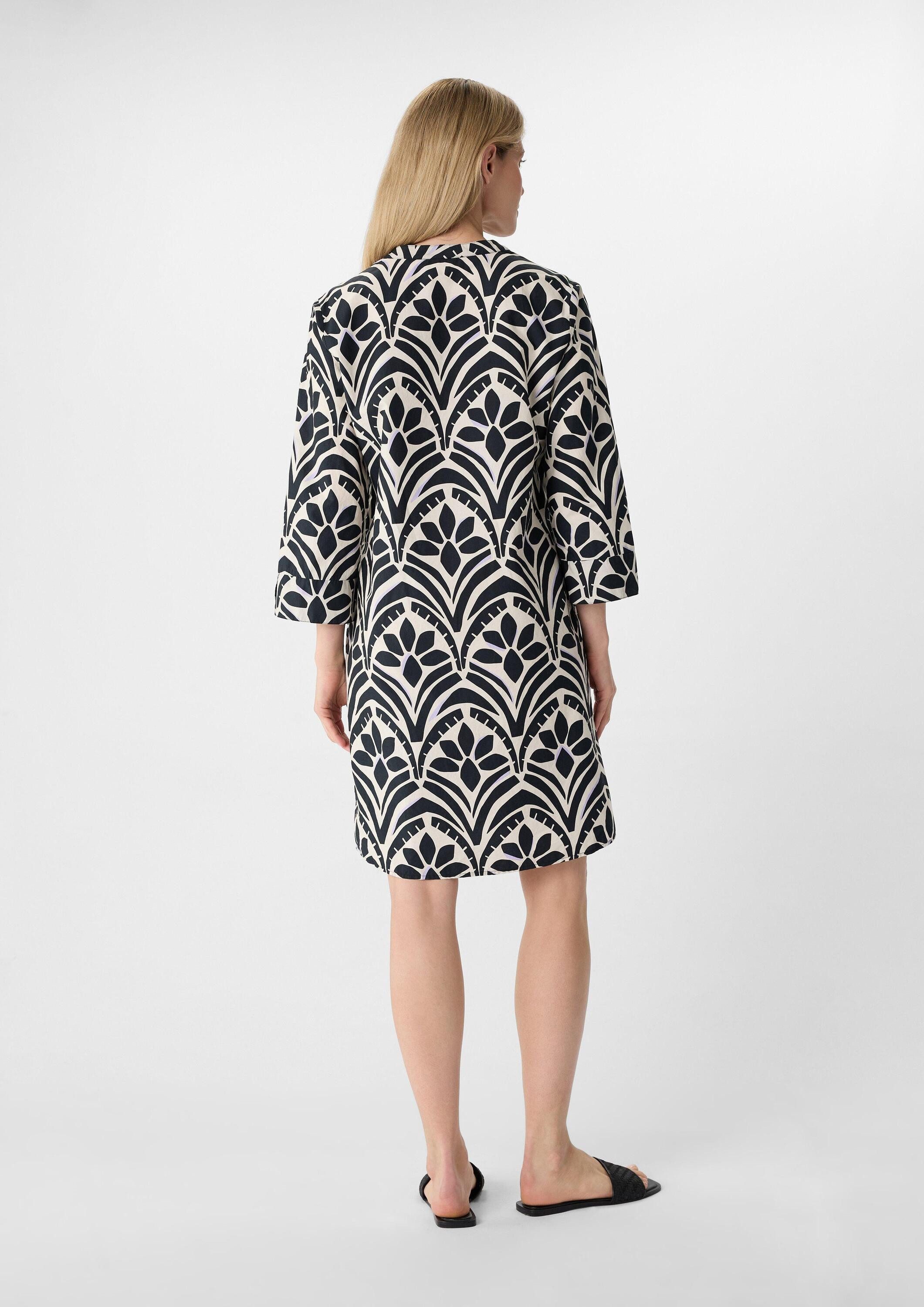comma Minikleid Kleid Popeline-Kleid mit All-over-Print und Eingrifftaschen