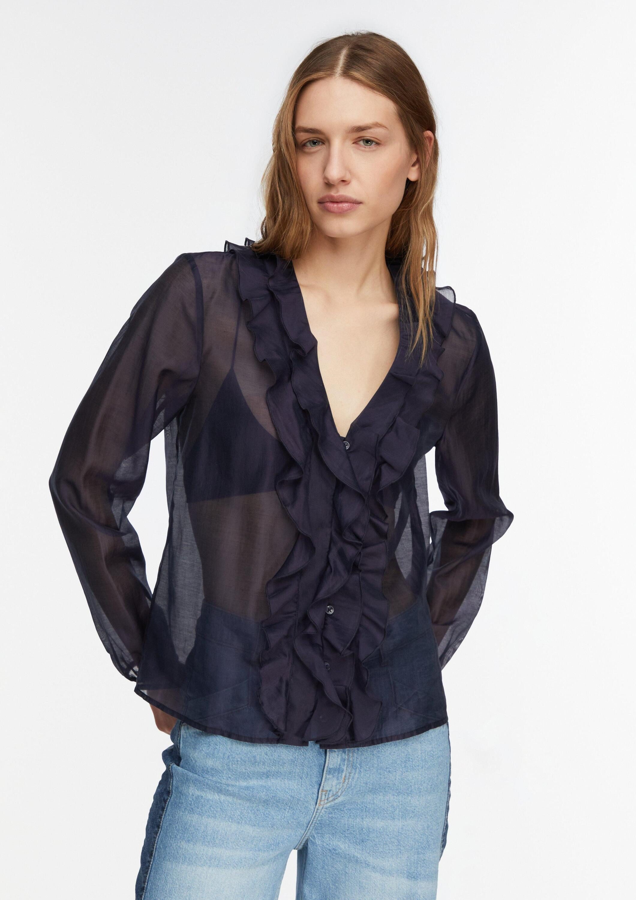 comma Langarmbluse Bluse Lyocell-Bluse mit Volants