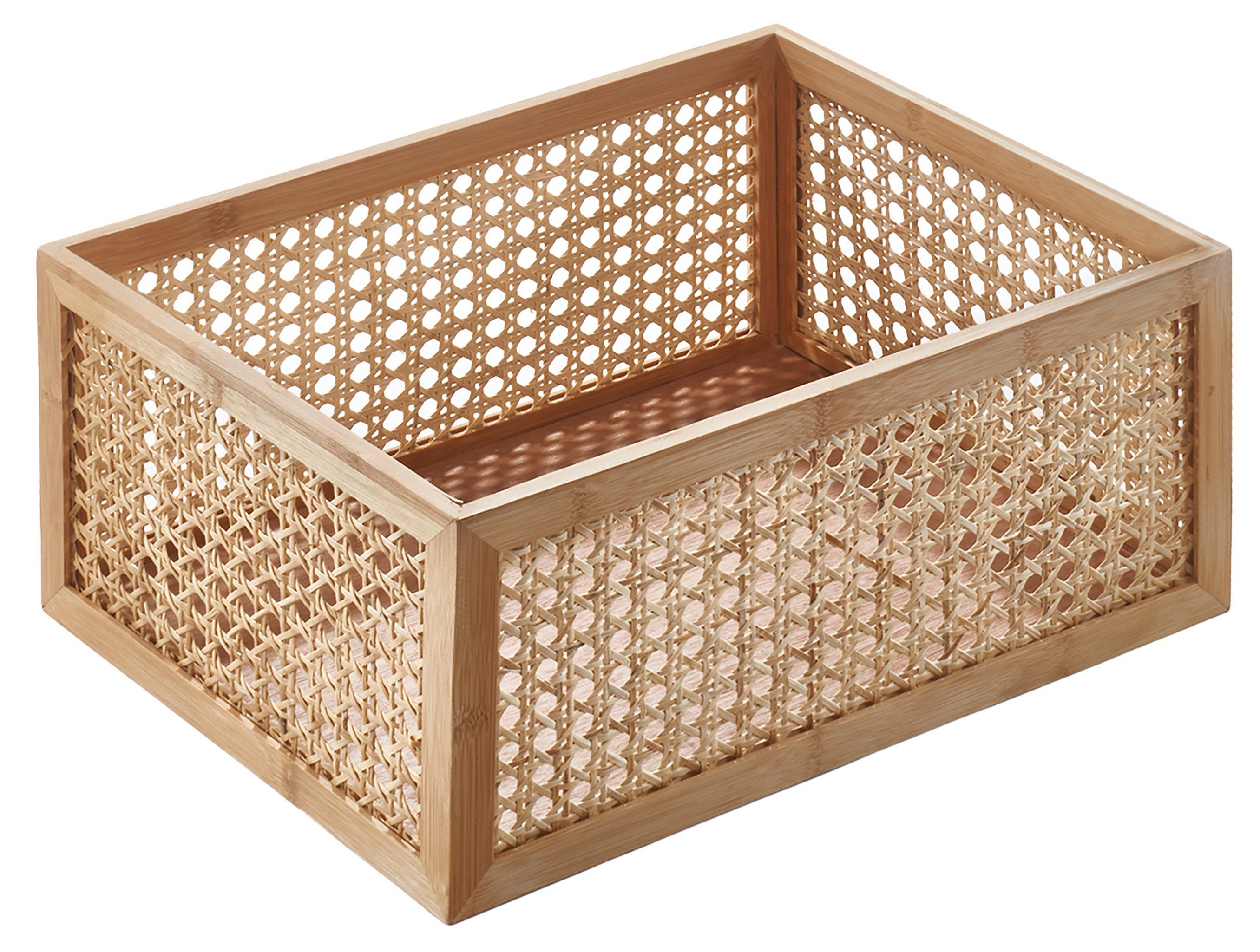 Aufbewahrungskorb Regalkorb aus Holz und Rattan Gr L