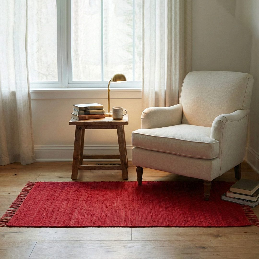 Elegant Floors Teppich Chindi Rot, rechteckig, Höhe: 9 mm, handgewebt, Rechteckig, Höhe: 9 mm, Weiche Haptik, pflegeleicht und für Fußbodenheizung geeignet – Bild 3 von 3