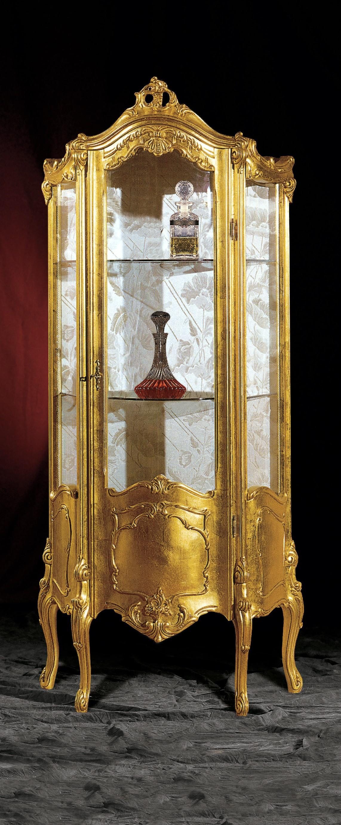 JVmoebel Glasvitrine Luxuriöse Holzvitrine mit Glastüren und goldfarbener Oberfläche (1-St., Vitrine) Made in Europa