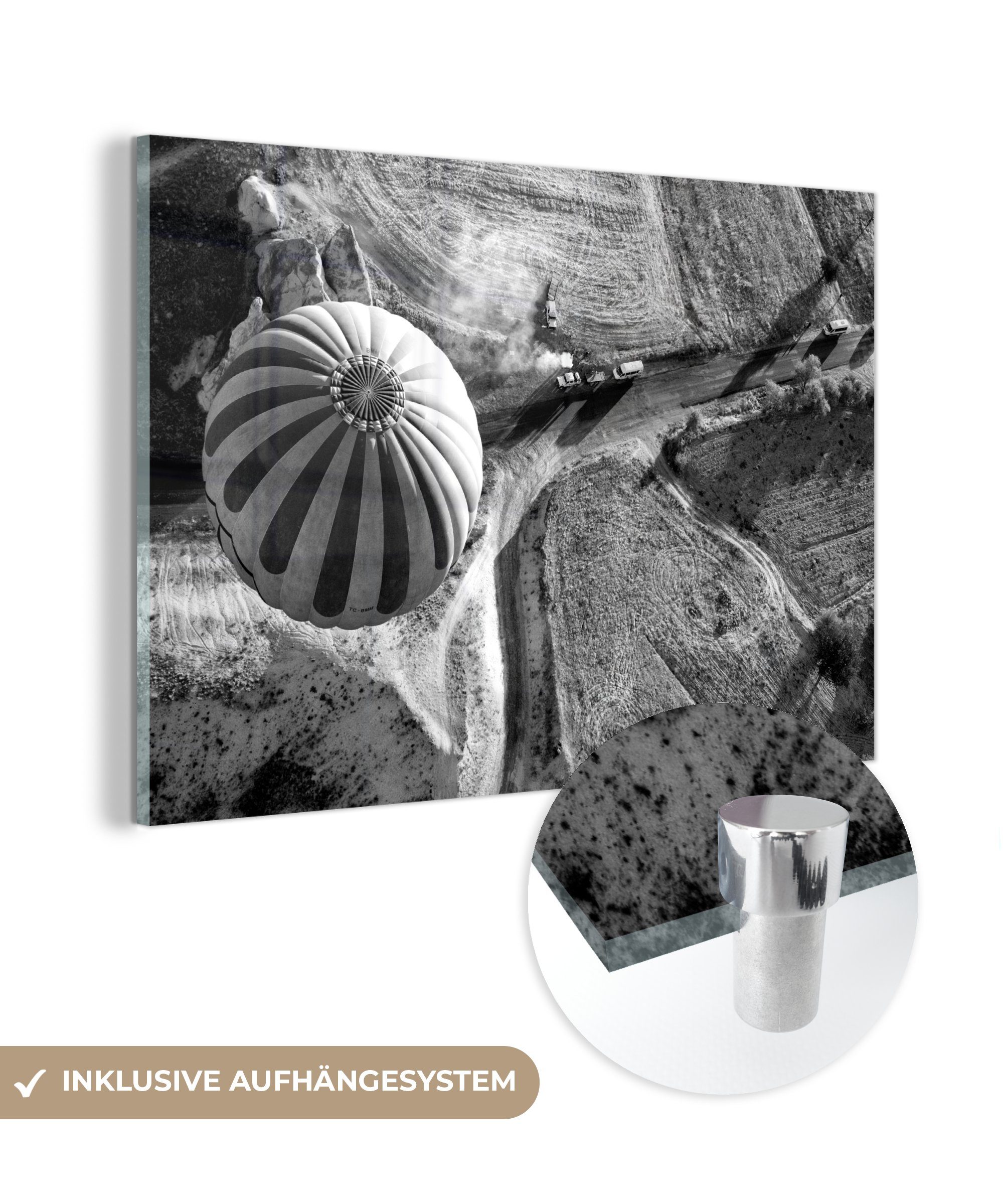 MuchoWow Acrylglasbild Heißluftballon über Kappadokien in der Türkei - schwarz und weiß, (1 St), Acrylglasbilder Wohnzimmer & Schlafzimmer