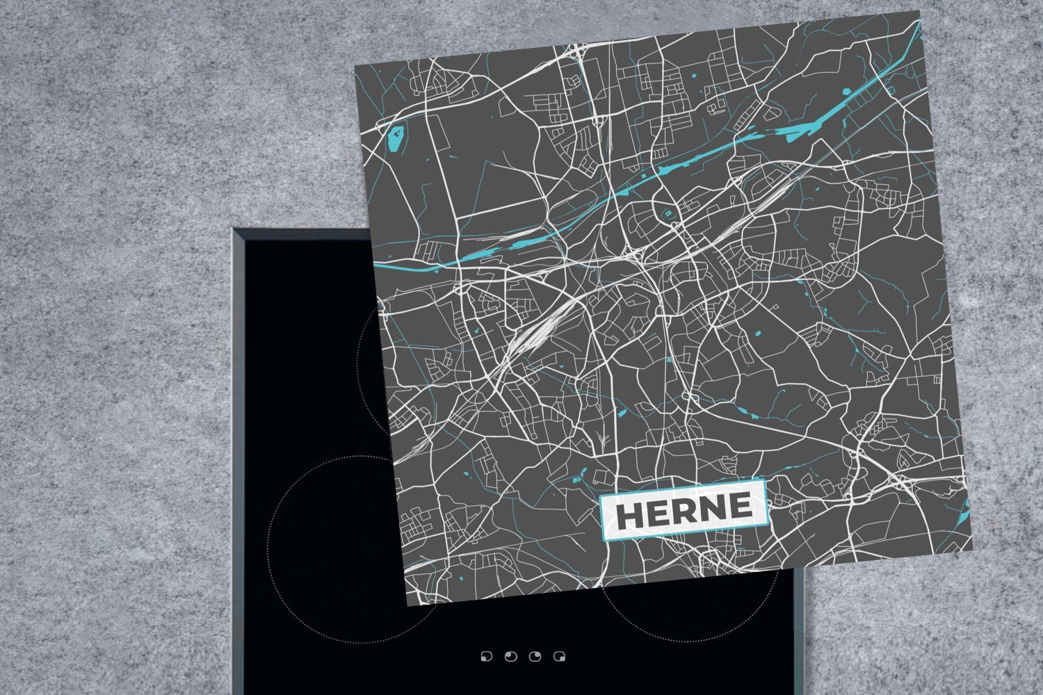 Ceranfeldabdeckung, küche Arbeitsplatte Herne Vinyl, Karte, cm, Blau 78x78 Herdblende-/Abdeckplatte Stadtplan MuchoWow - tlg), für - - Deutschland - (1