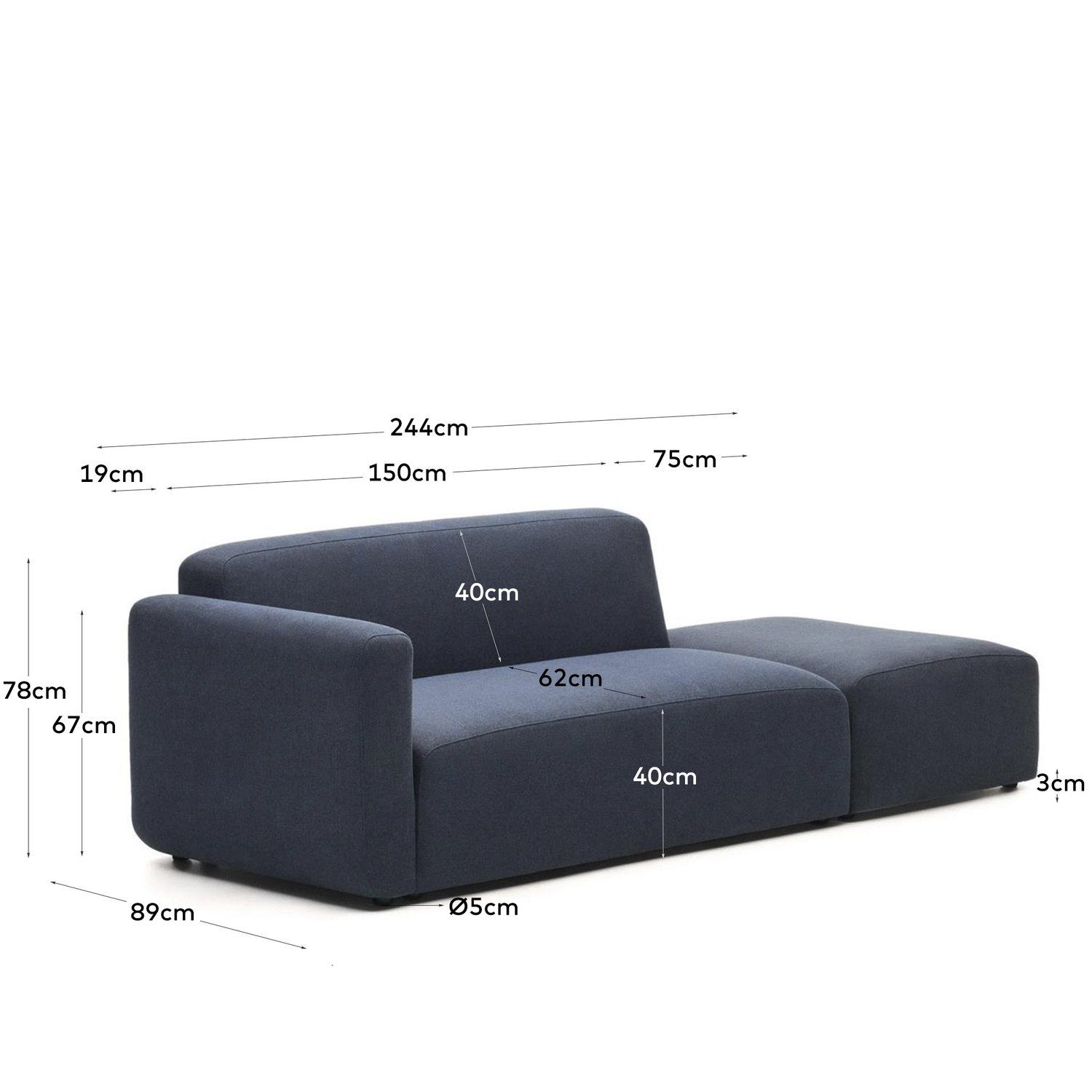x 2-Sitzer-Sofa 78 244 Natur24 89 cm Sofa Wohnzimmer Sitzgelegenheit x Blau Neom