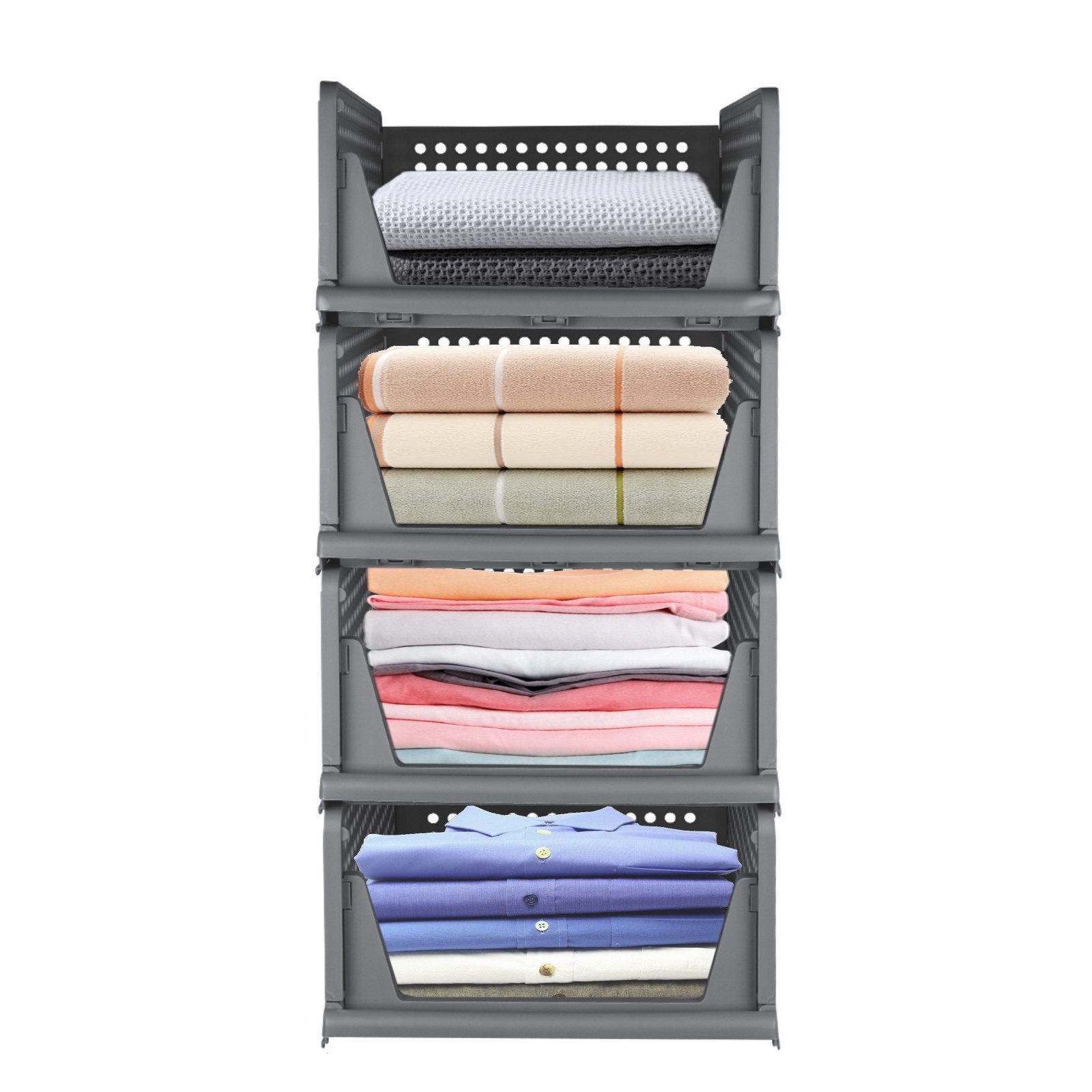 JEOBEST Organizer Stapelbarer Kleiderschrank, Schublade Faltbare Aufbewahrungsbox, (Set of 4), Plastik Lagerkisten für Schlafzimmer, Küche, Bad, Büro – Bild 4 von 5