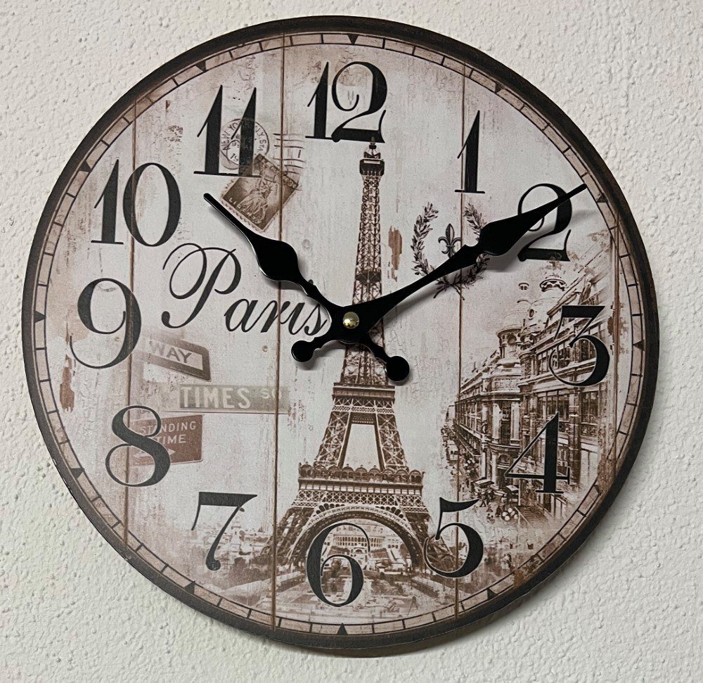 PERLA pd DESIGN Wanduhr Vintage Paris - 28cm Ø Glas Wanduhr im Retro Shabby Design (Antik-Design, präzise Quarzuhrwerk)