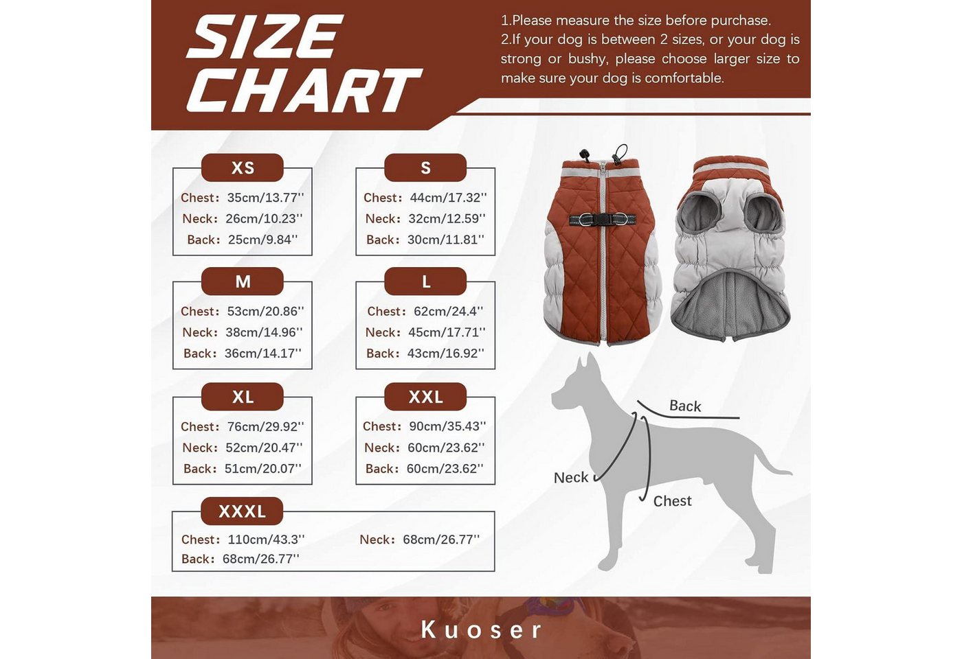 Thumbnail - Kuoser Schutzkragen Wasserdichter Hundemantel Winterjacke für kleine bis große Hunde