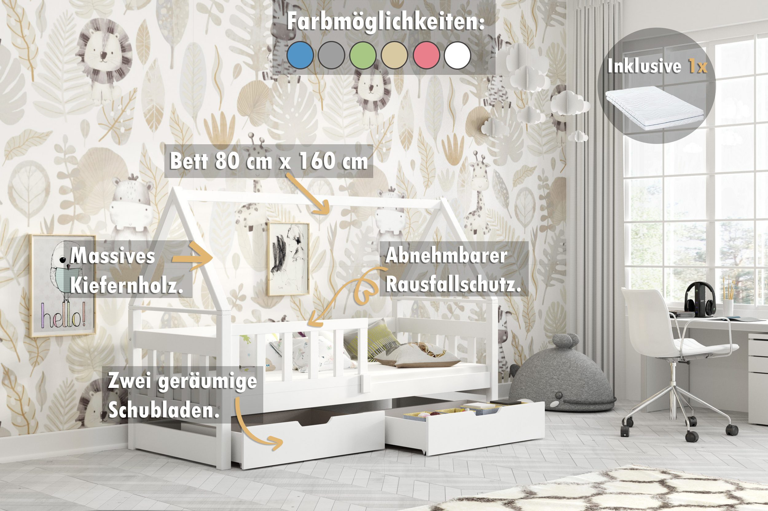 thematys Kinderbett mit Rausfallschutz und Ausziehbett günstig online kaufen