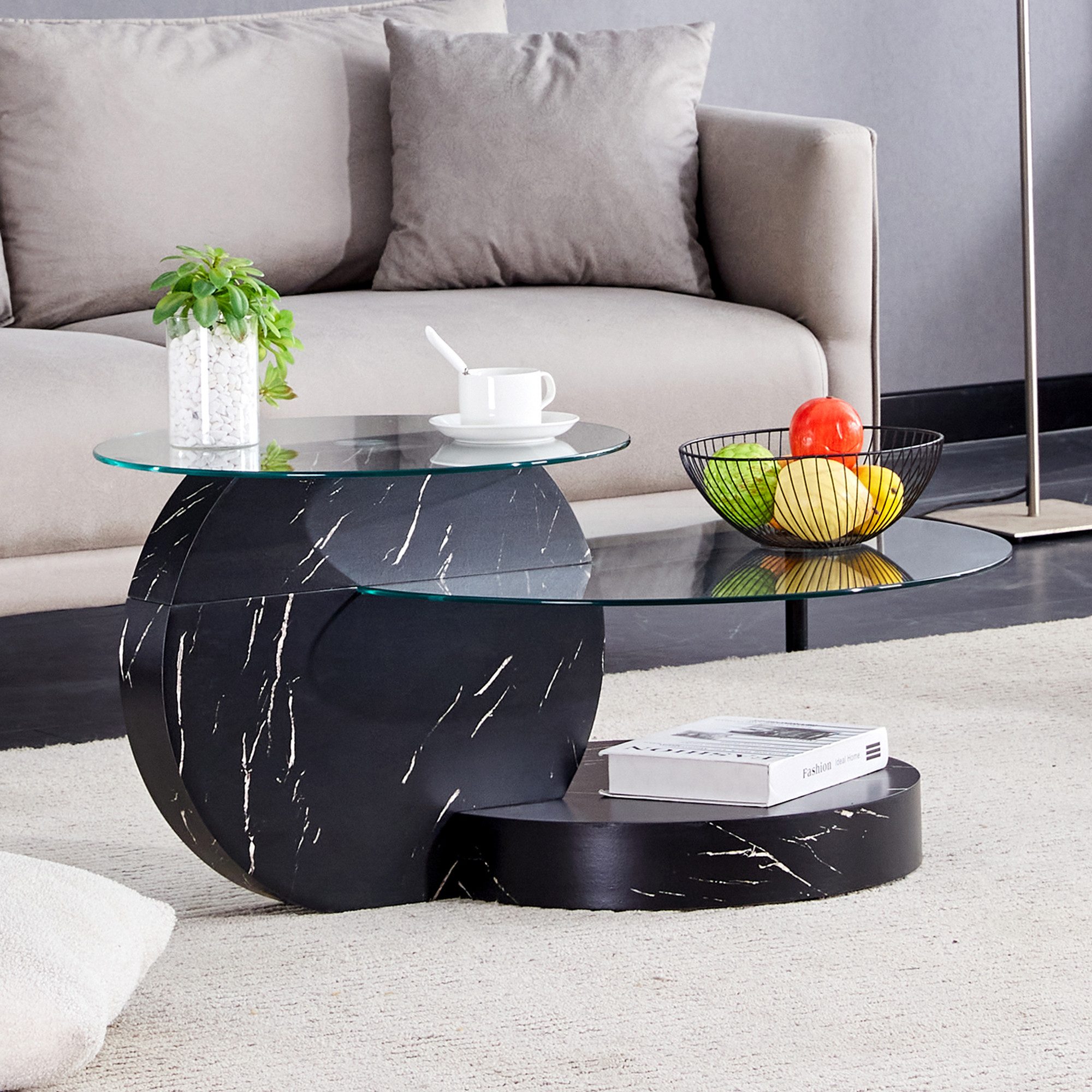 Rutaqian Couchtisch Moderner minimalistischer gehärteter Glas-Couchtisch, günstig online kaufen