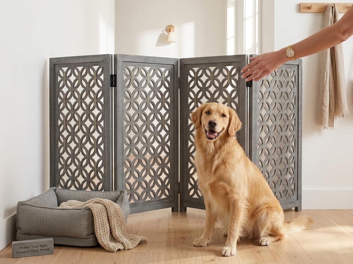 iAnanas Hundegitter faltbar & freistehend - Haustiergitter 180×84 cm Trennwand, Türschutzgitter, Raumteiler oder Kaminschutz
