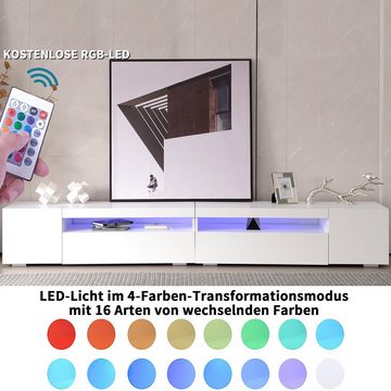 Ulife Lowboard weißer TV-Schrank, Tischplatte & Türverkleidungen, TV-Kommode mit variable LED-Beleuchtung, B:240cm