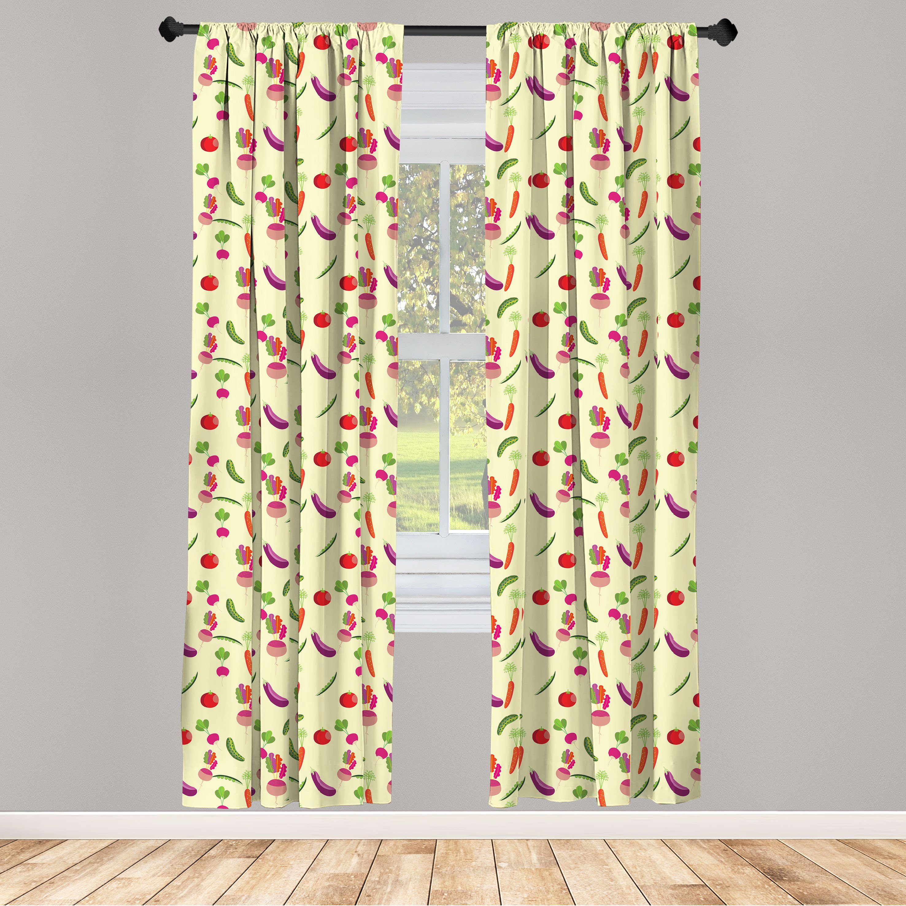 Gardine Vorhang für Pea Karotte Abakuhaus, Gemüse Schlafzimmer Dekor, Wohnzimmer Tomaten Microfaser