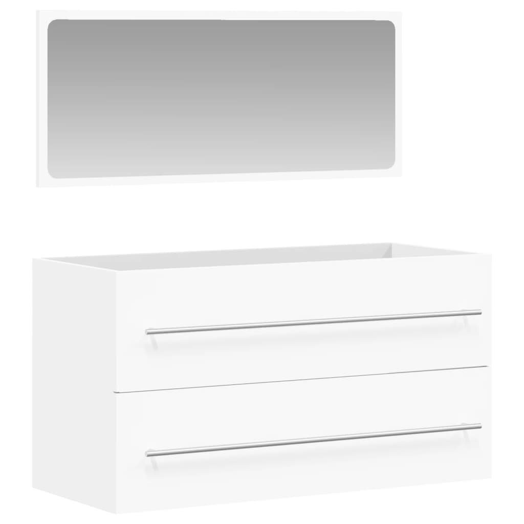 vidaXL Badezimmer-Set Badschrank mit Spiegel Weiß Holzwerkstoff, (1-St)