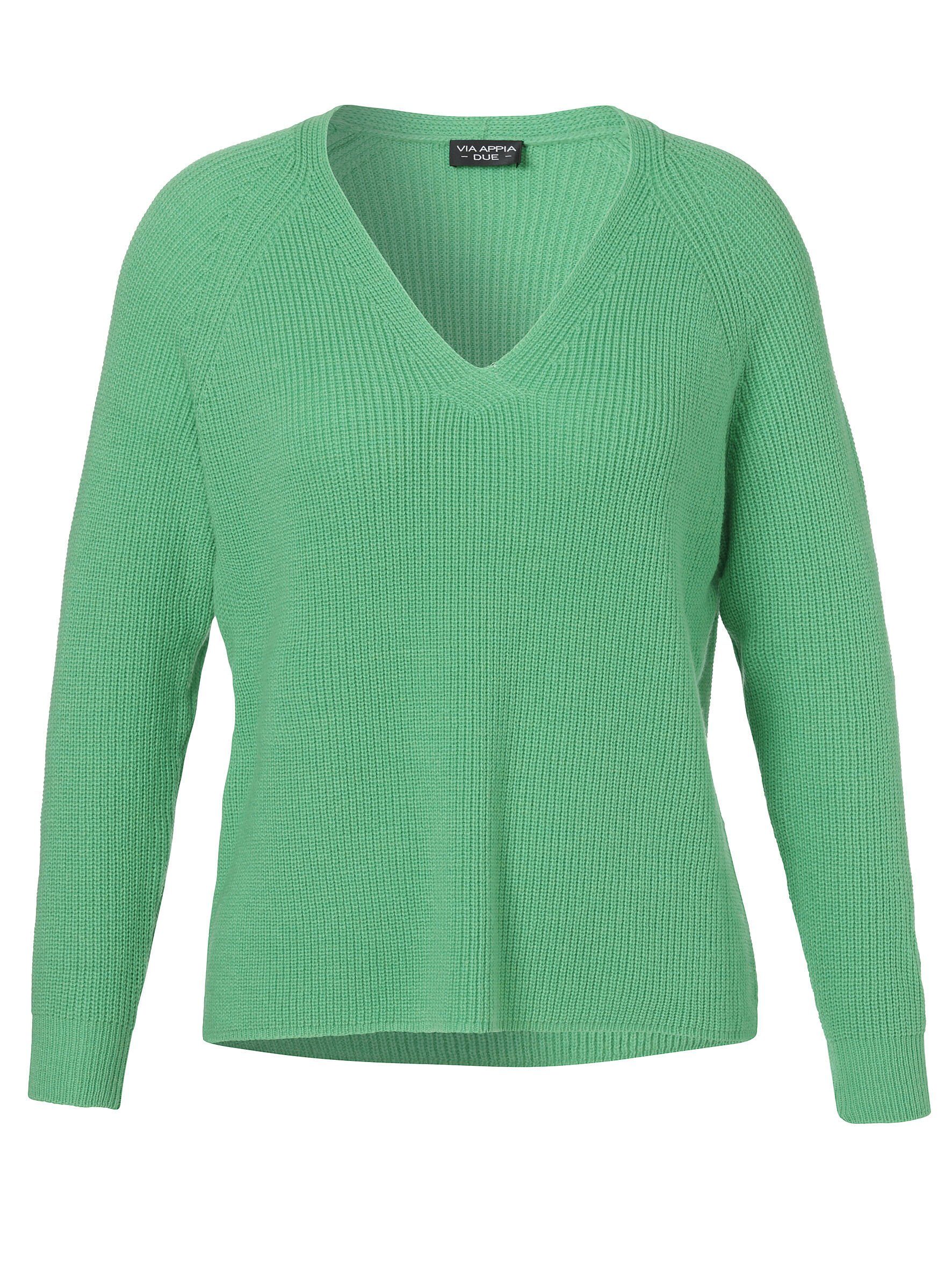 VIA APPIA DUE V-Ausschnitt-Pullover aus unifarbenem Stoff grün