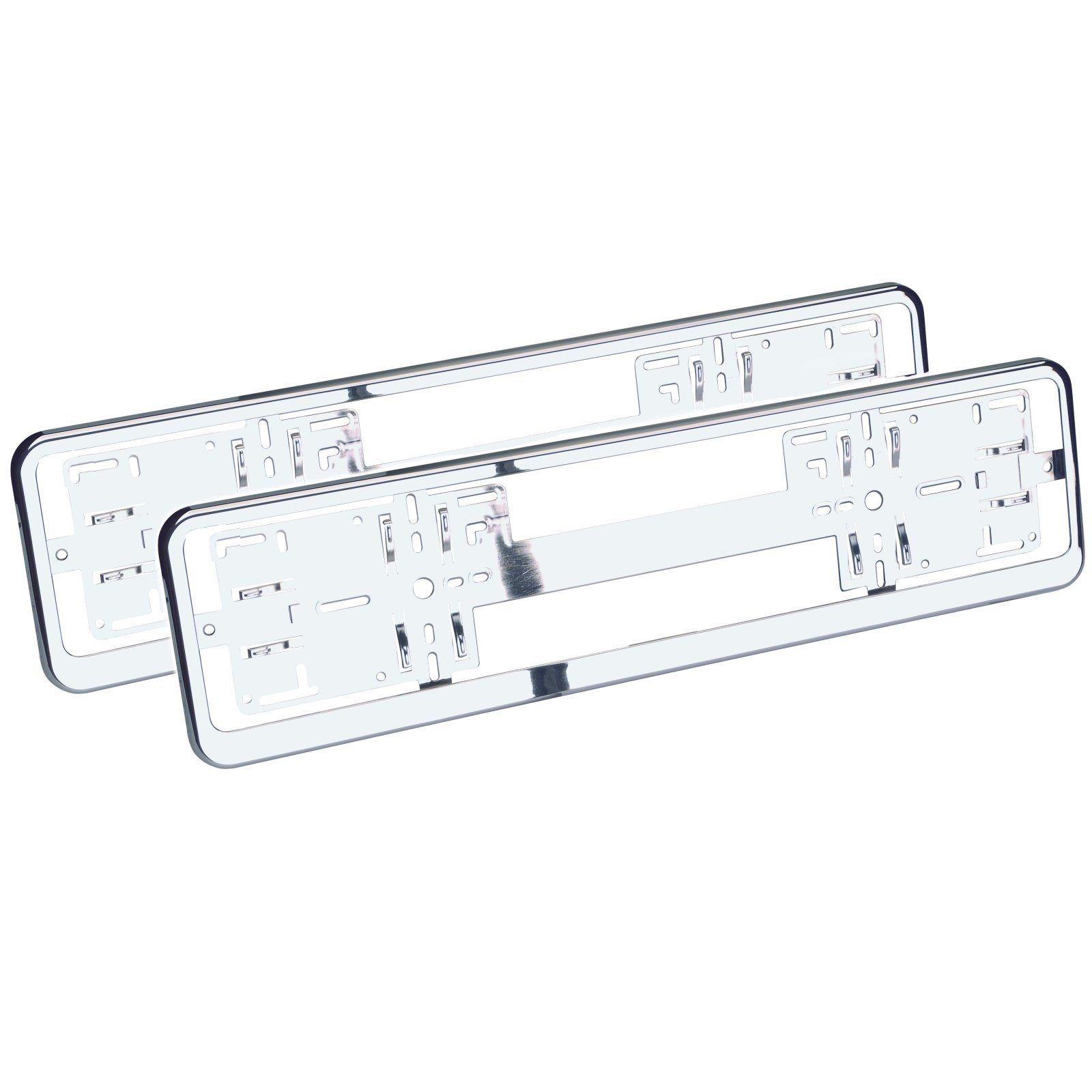 HR-IMOTION Kennzeichenhalter 2x Chrom Kennzeichenhalter für Clip Klemm Montage ohne Bohrung