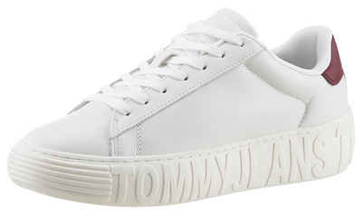 Tommy Jeans TJW NEW CUPSOLE LEATH LC Plateausneaker mit Kontrastbesatz an der Ferse, Freizeitschuh, Halbschuh, Schnürschuh