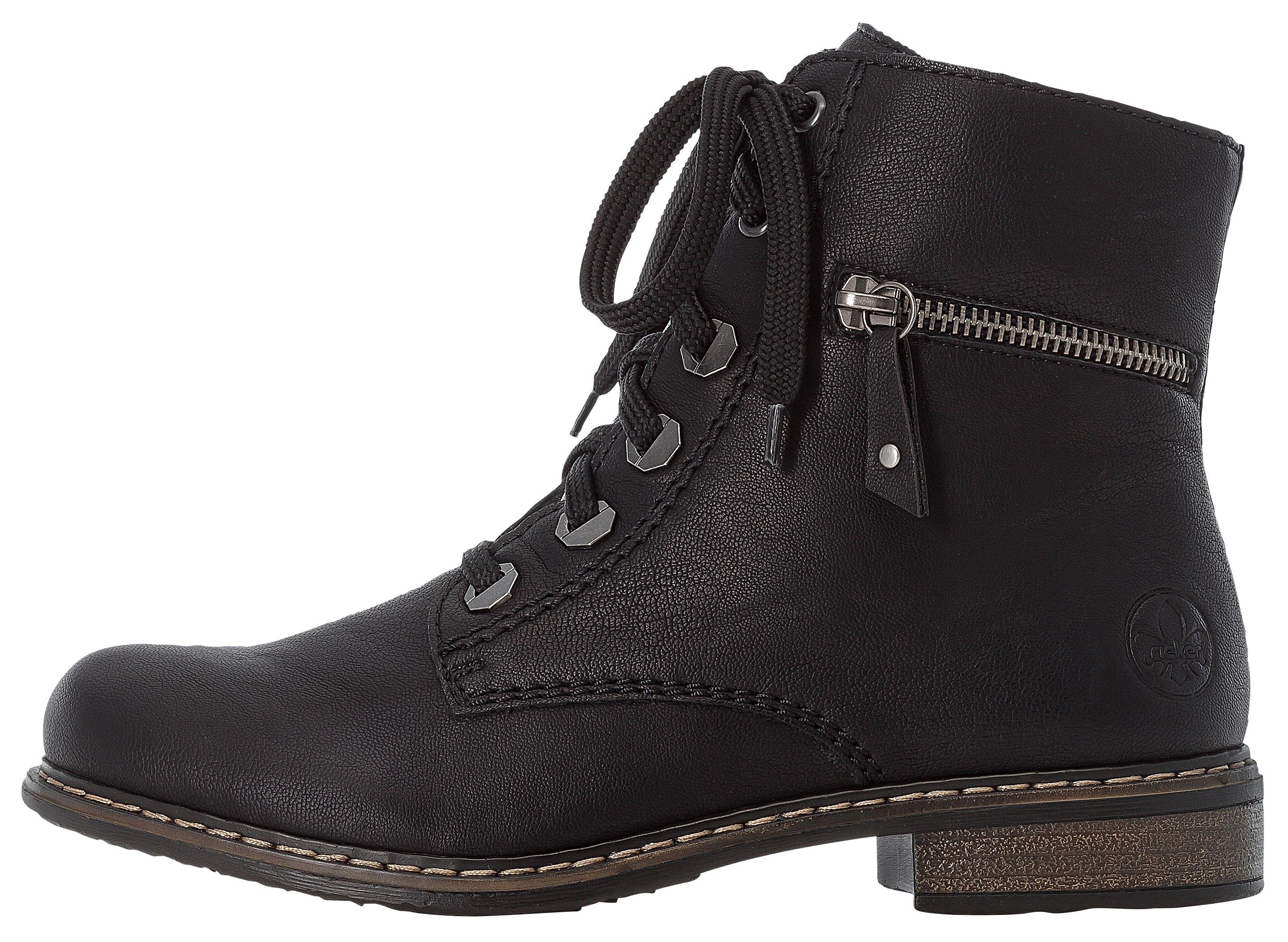 Rieker Schnürboots, Schnürstiefelette, Blockabsatz, mit Zierreißverschluss außen