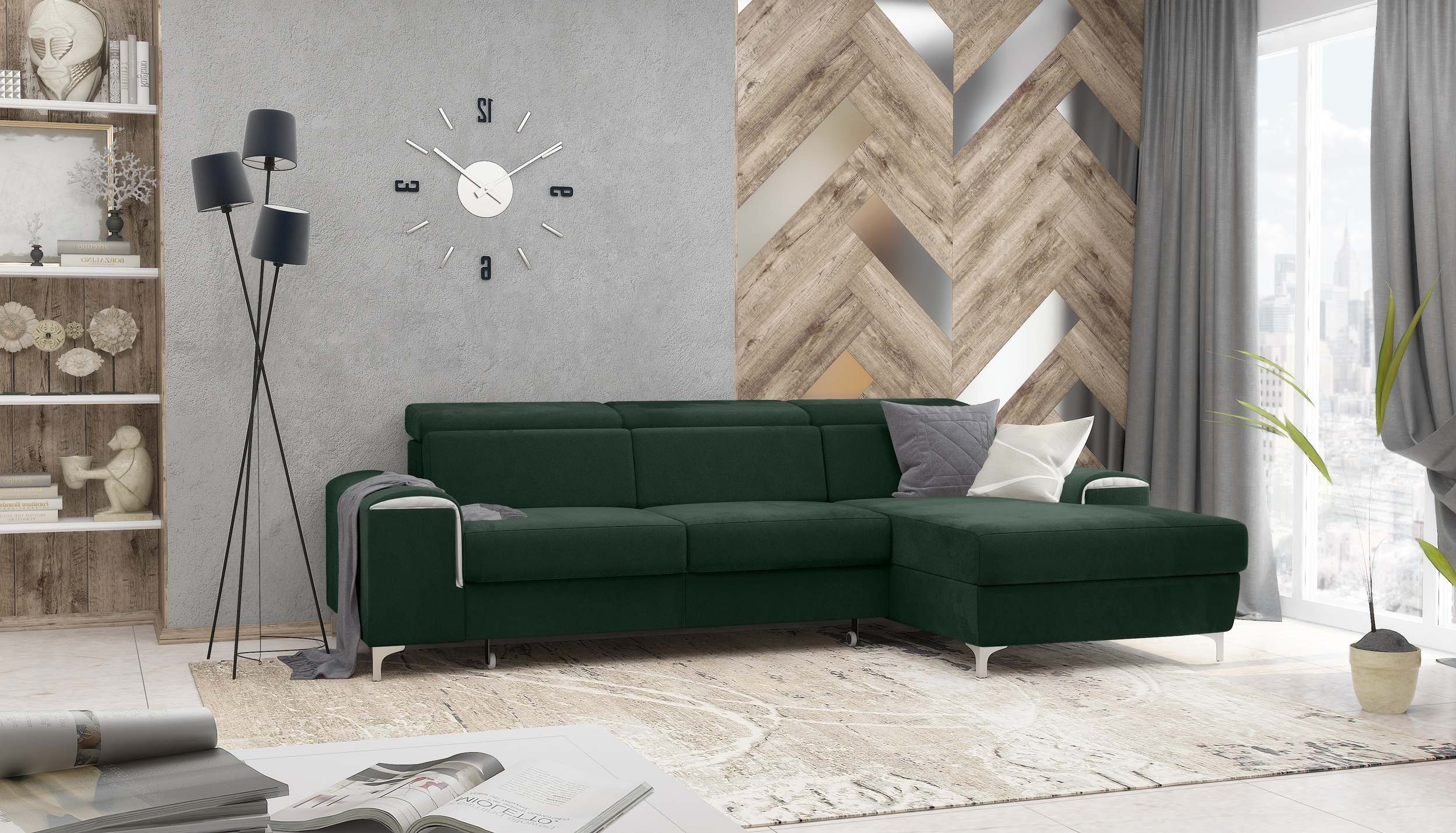 Bettkasten Ecksofa Raum im Lino, rechts mit frei L-Form, Bettfunktion, bestellbar, Sitzkomfort, mane inklusive oder stellbar, links Kopfteilverstellung Stylefy und Eckcouch,