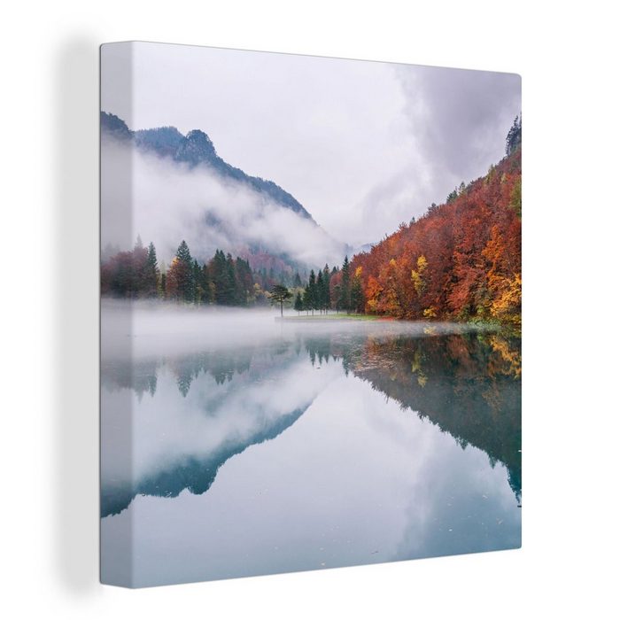 OneMillionCanvasses® Leinwandbild Herbst - Nebel - Wasser - Landschaft (1 St) Leinwand Bilder für Wohnzimmer Schlafzimmer