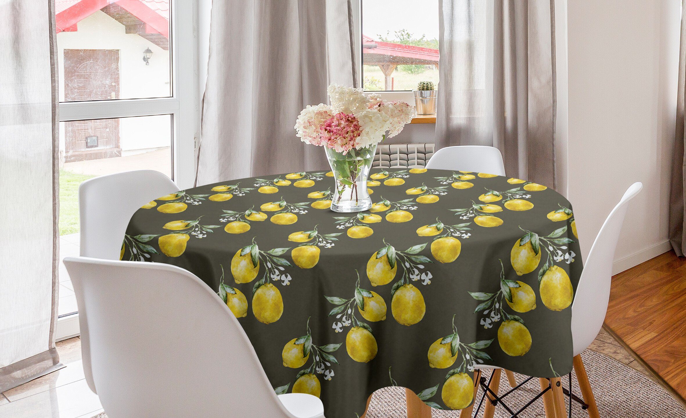 Abakuhaus Tischdecke Kreis Tischdecke Abdeckung für Esszimmer Küche Dekoration, Natur Lemon Branchen Wachstum