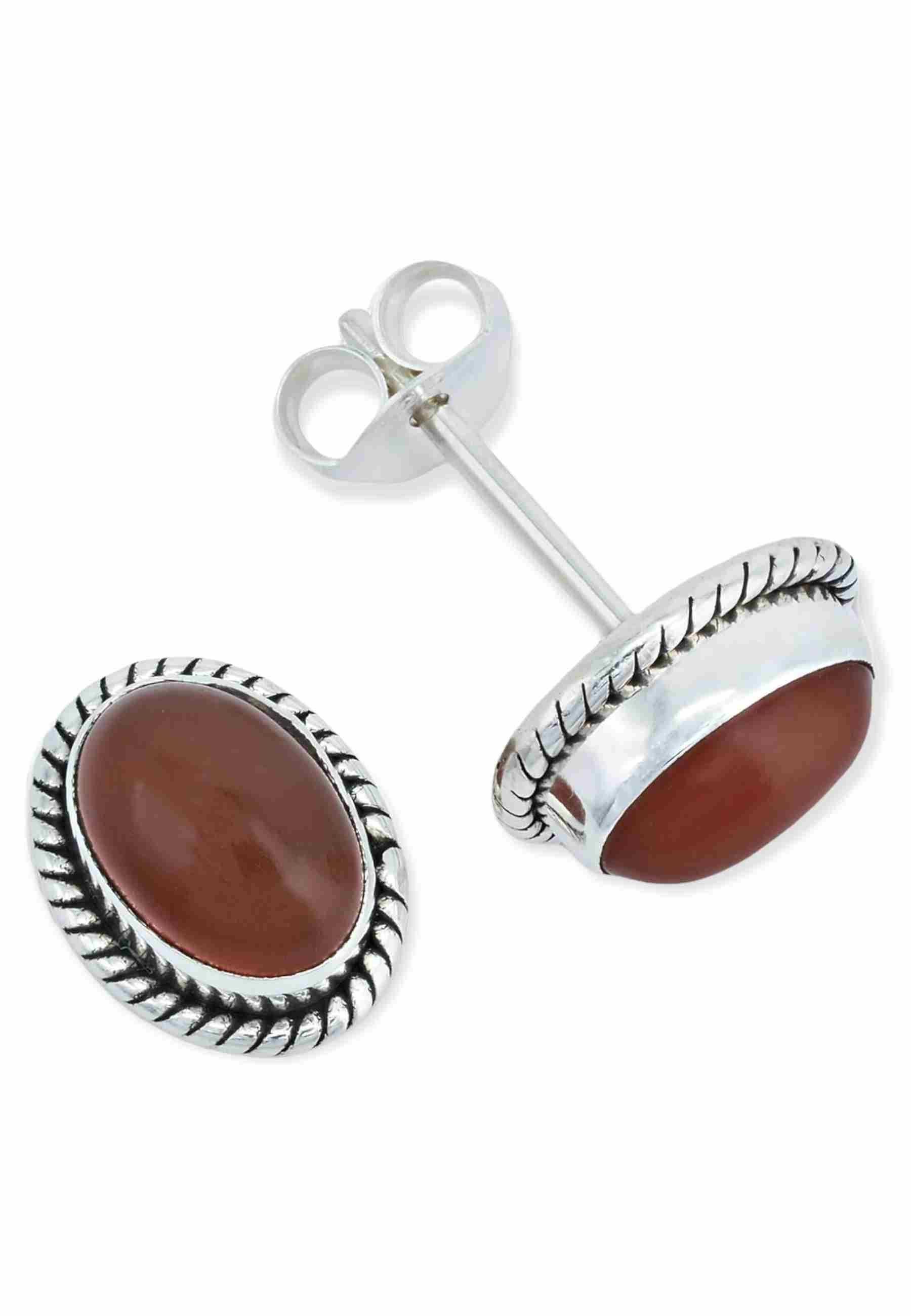 mantraroma Paar Серьги-гвоздики NOHA aus 925 Silber mit Karneol (Paar, Paar Серьги mit Schmuckbeutel), 925 Sterling Silber Серьги für Damen