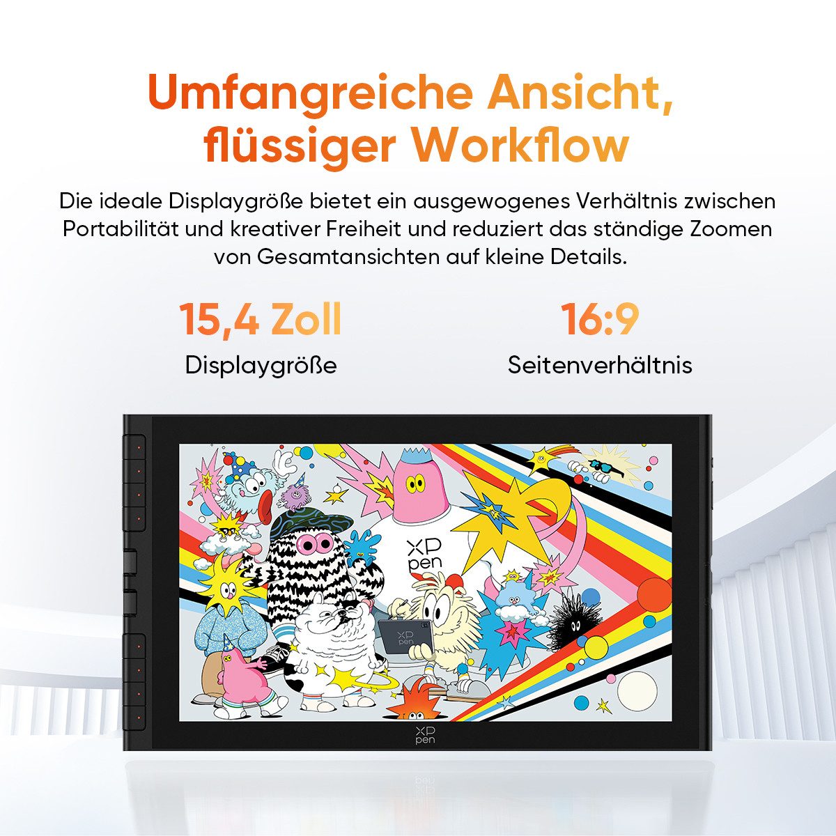 XP-PEN Artist 16 3rd Grafiktablett (15.4", X4-Chip,16K Druck,FHD AG+AF Glas,DC-Dimming,Magnet-Stylus,Delta E<1.5)